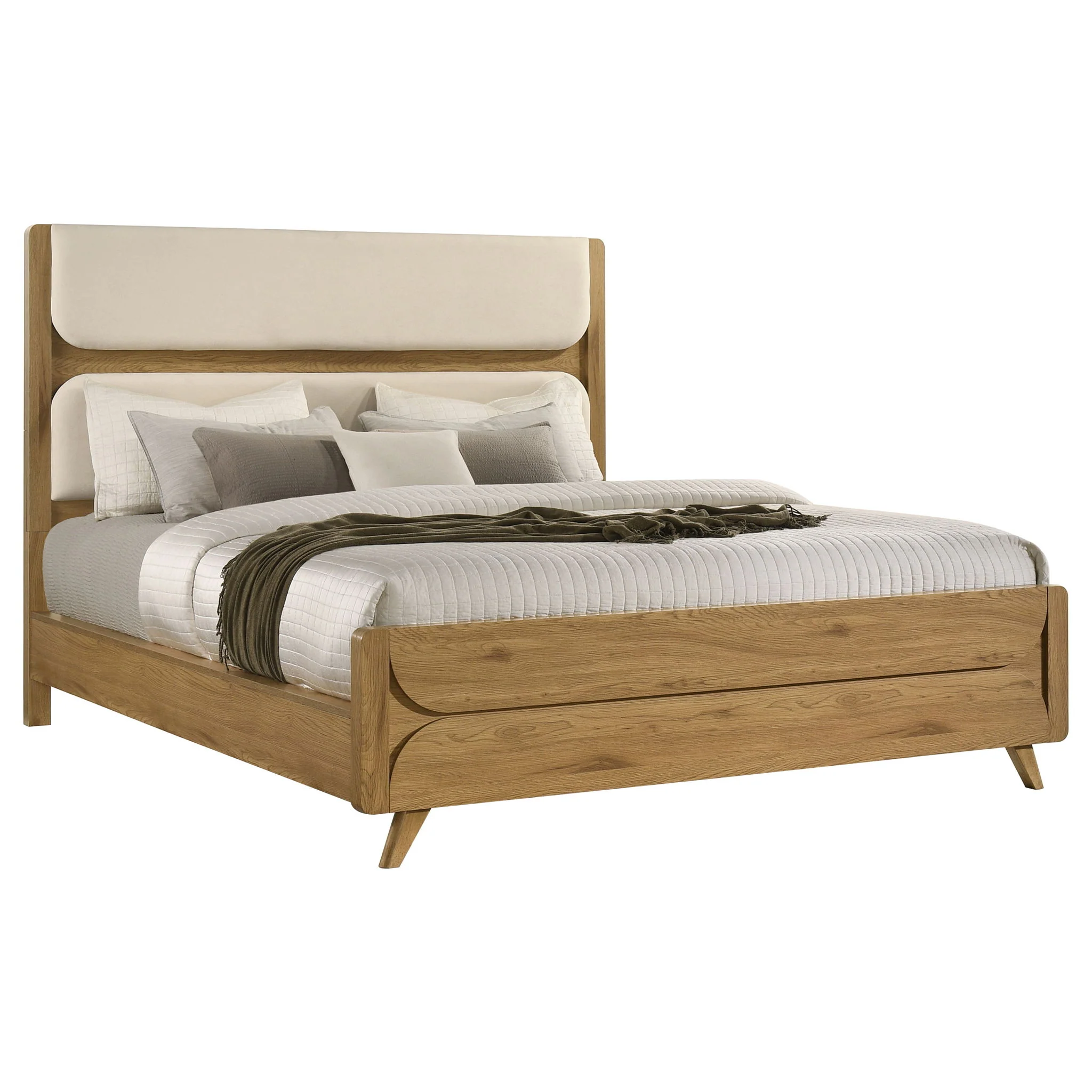 Bennett 62-inch California King Upholstered Panel Bed Cream and Light Oak - Image 4