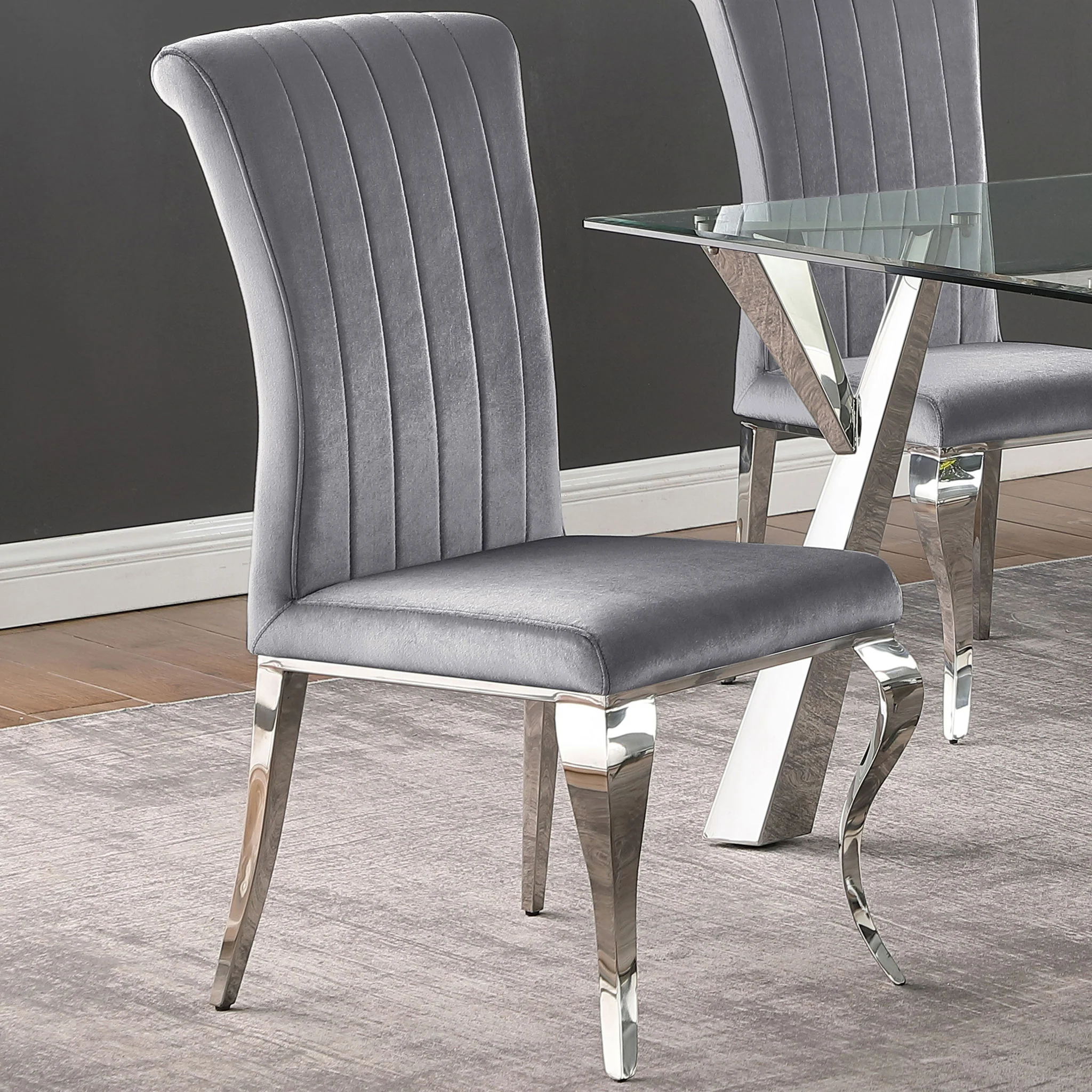 Betty Velvet Upholstered Dining Side Chair Grey (Set of 4) - Image 3
