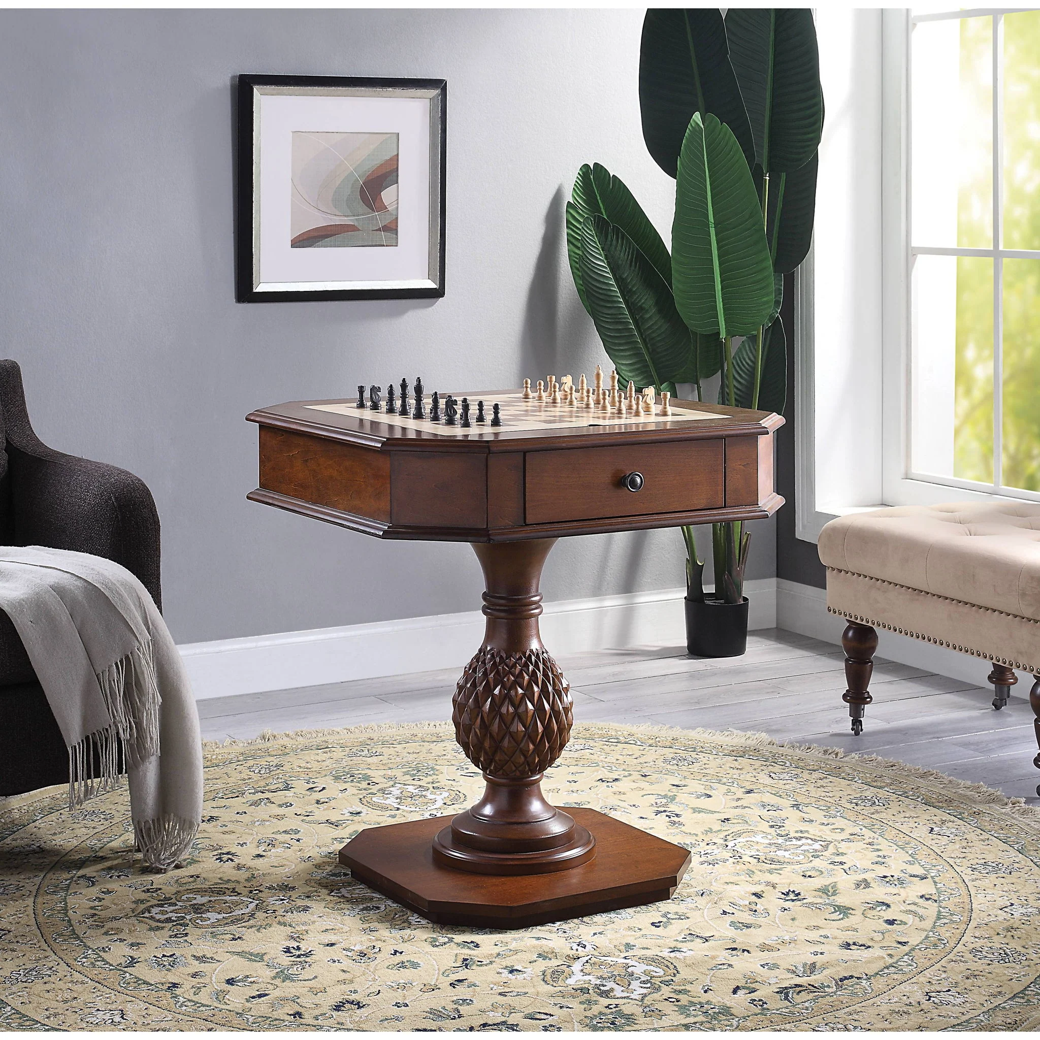 Bishop - Reversible Chess Checker Game Table With Game Tray (Chess Fingures Not Included) - Cherry - Image 2