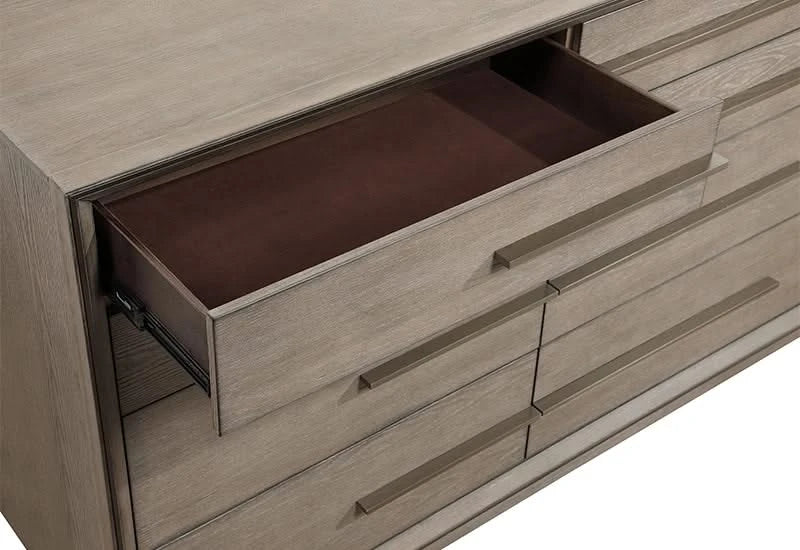 Boulevard Taupe Oak Modern 5 PC Bedroom Set Includes Bed (Headboard, Footboard and Rails), Dresser and Mirror - Image 10