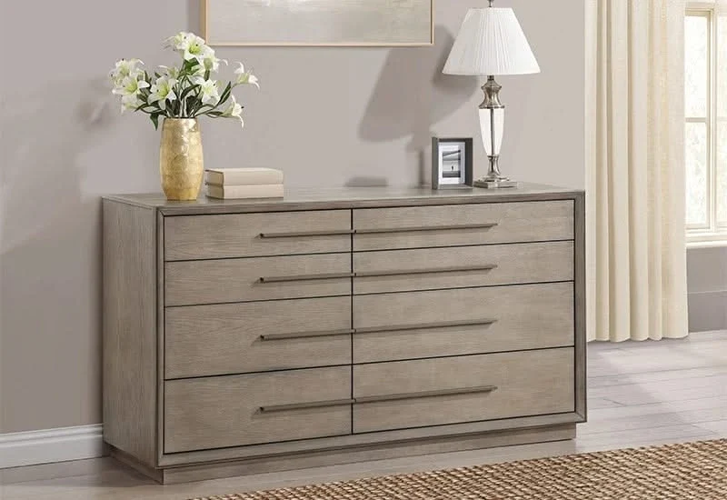 Boulevard Taupe Oak Modern 5 PC Bedroom Set Includes Bed (Headboard, Footboard and Rails), Dresser and Mirror - Image 6