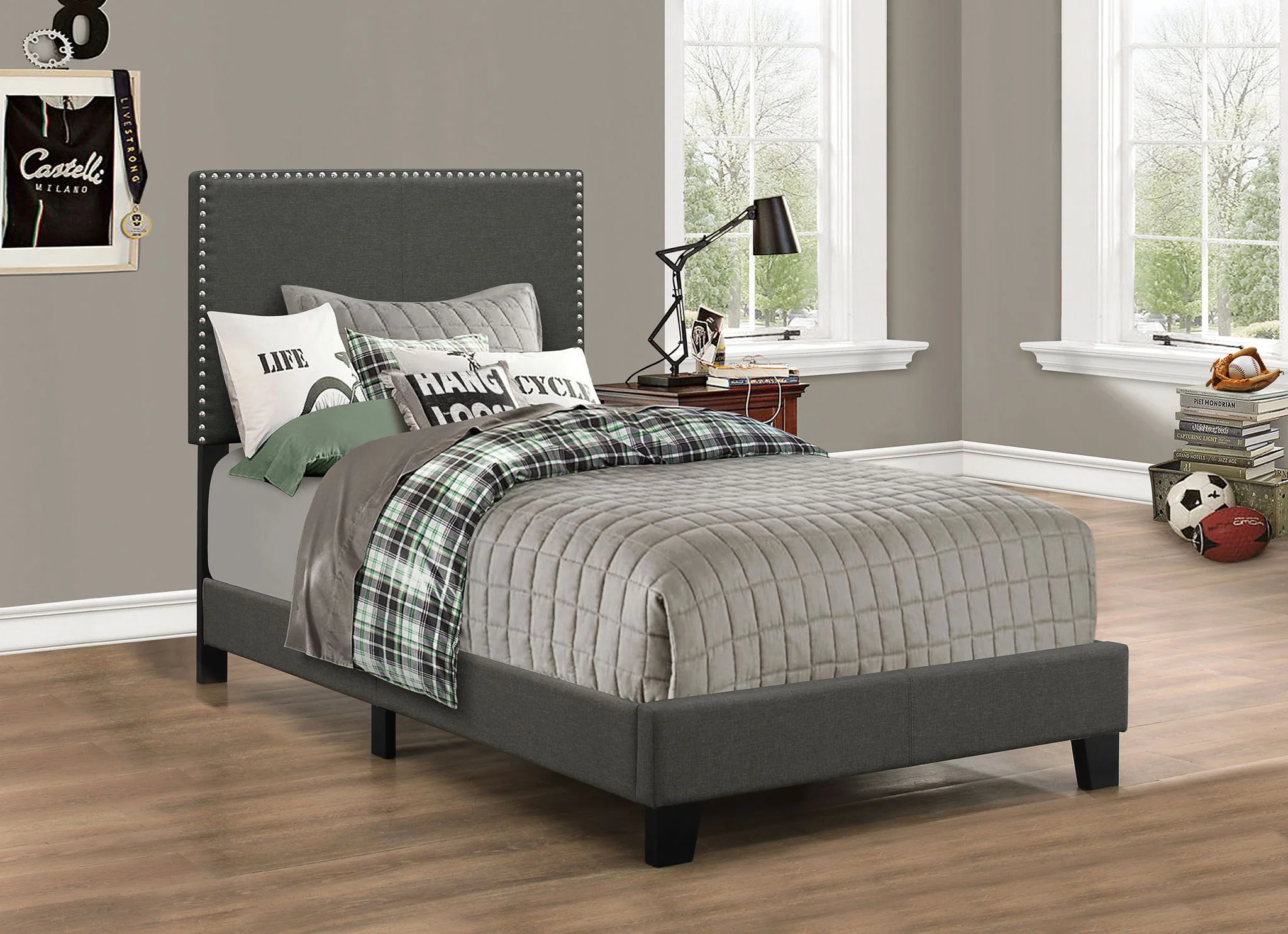 Boyd Upholstered Twin Panel Bed Charcoal - Image 2