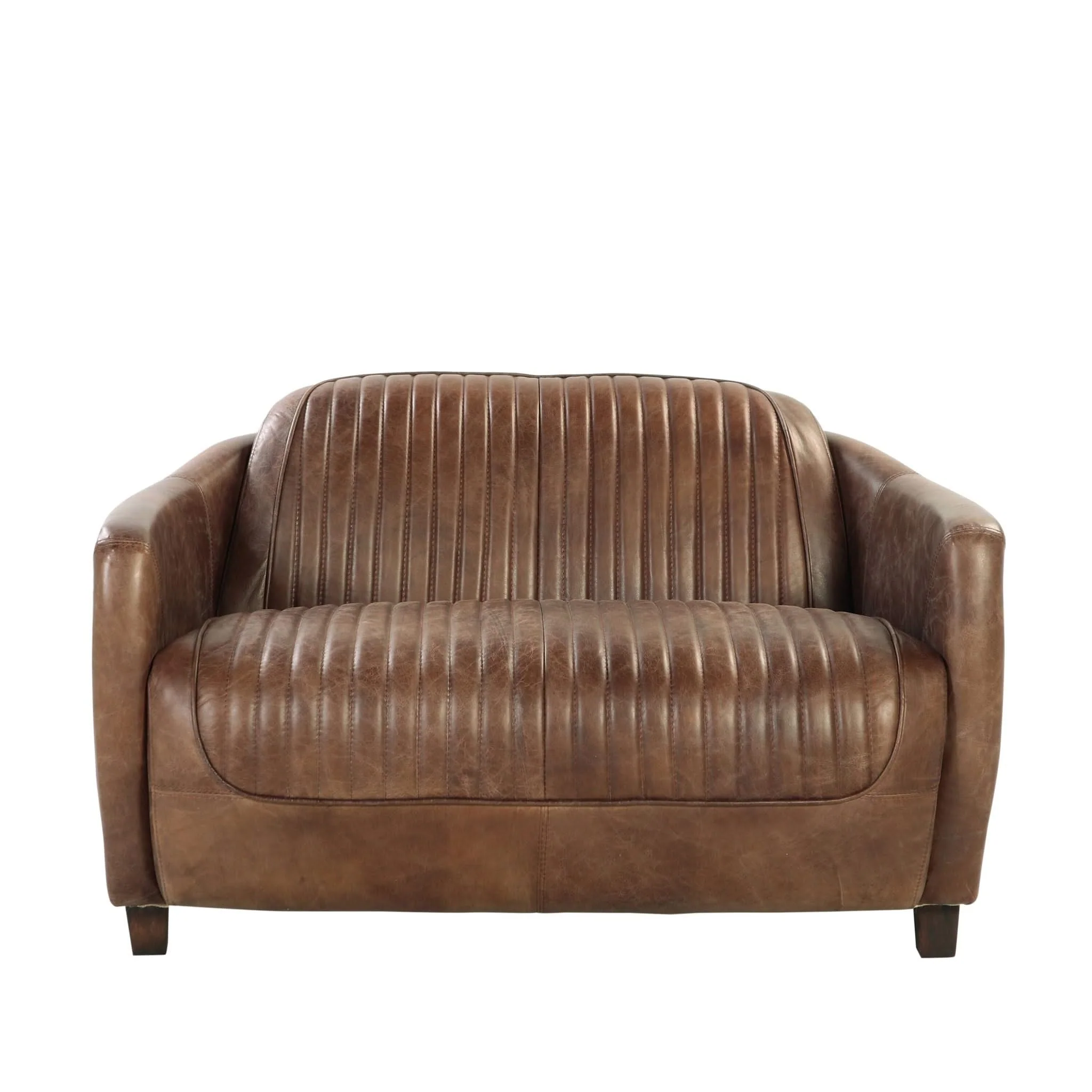 Brancaster - Grain Leather Loveseat - Brown - Image 3