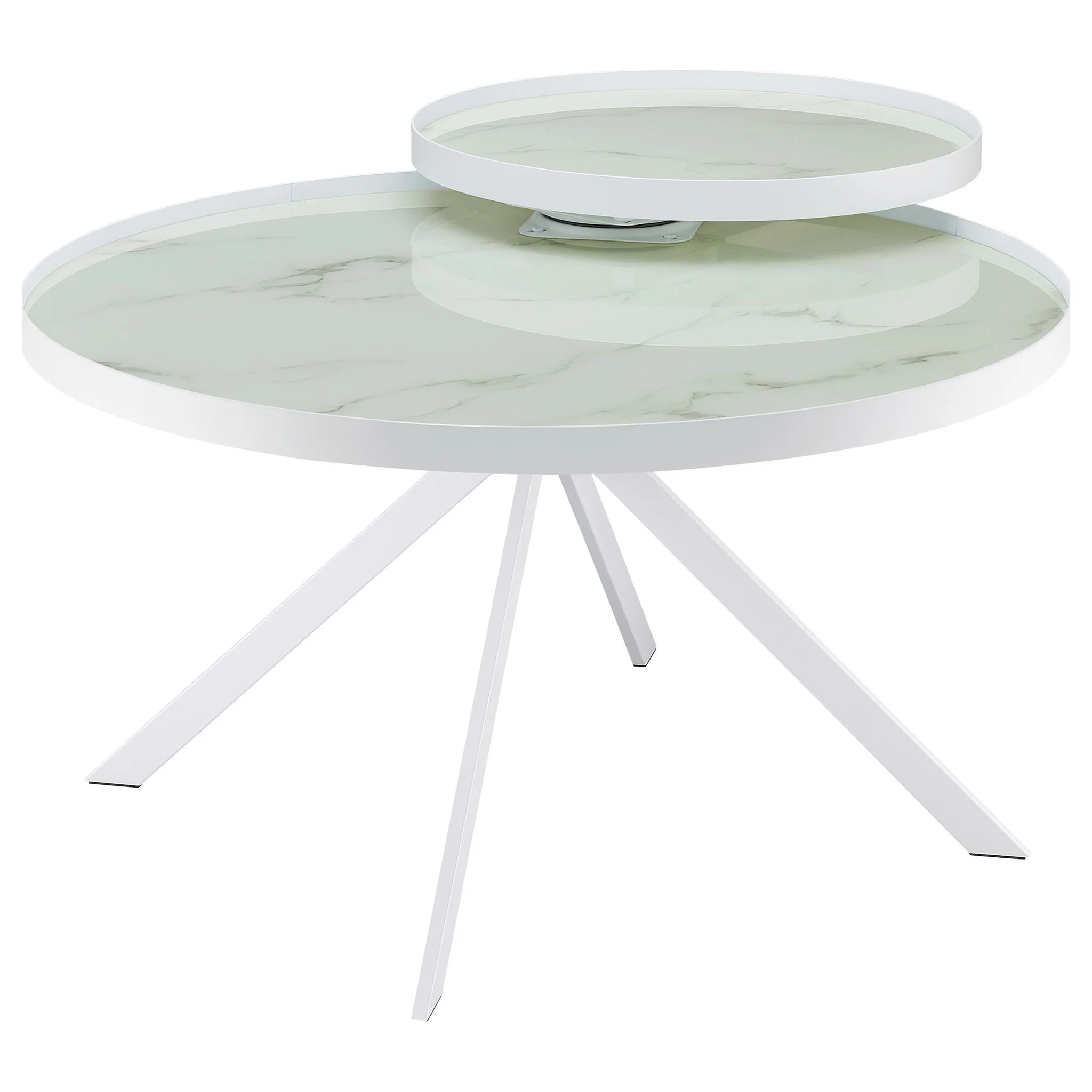 Briggs Round Marble Printed Glass Top Coffee Table White - Image 3