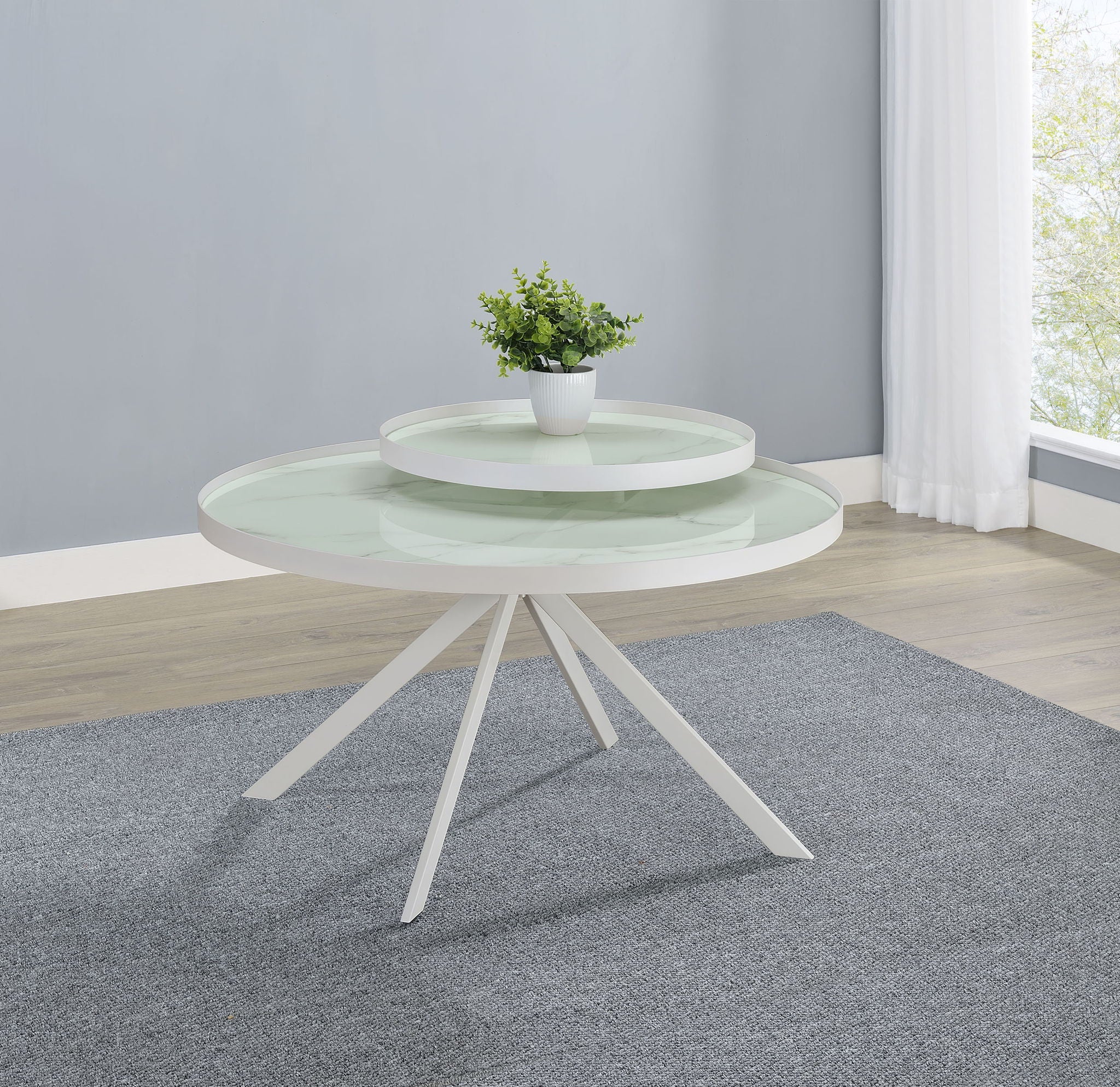Briggs Round Marble Printed Glass Top Coffee Table White - Image 4