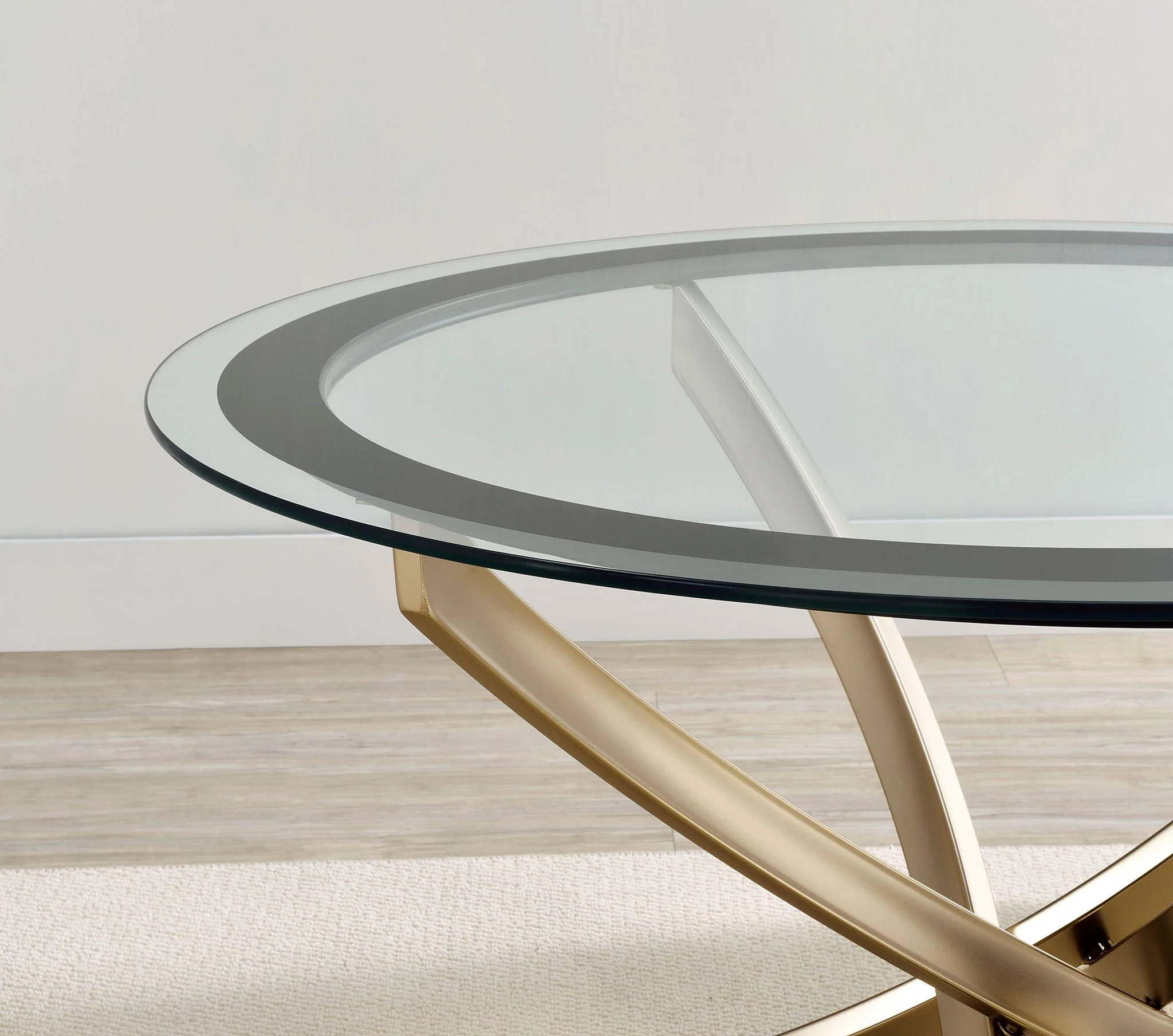 Brooke Round Glass Top Coffee Table Metal Base Brass - Image 2