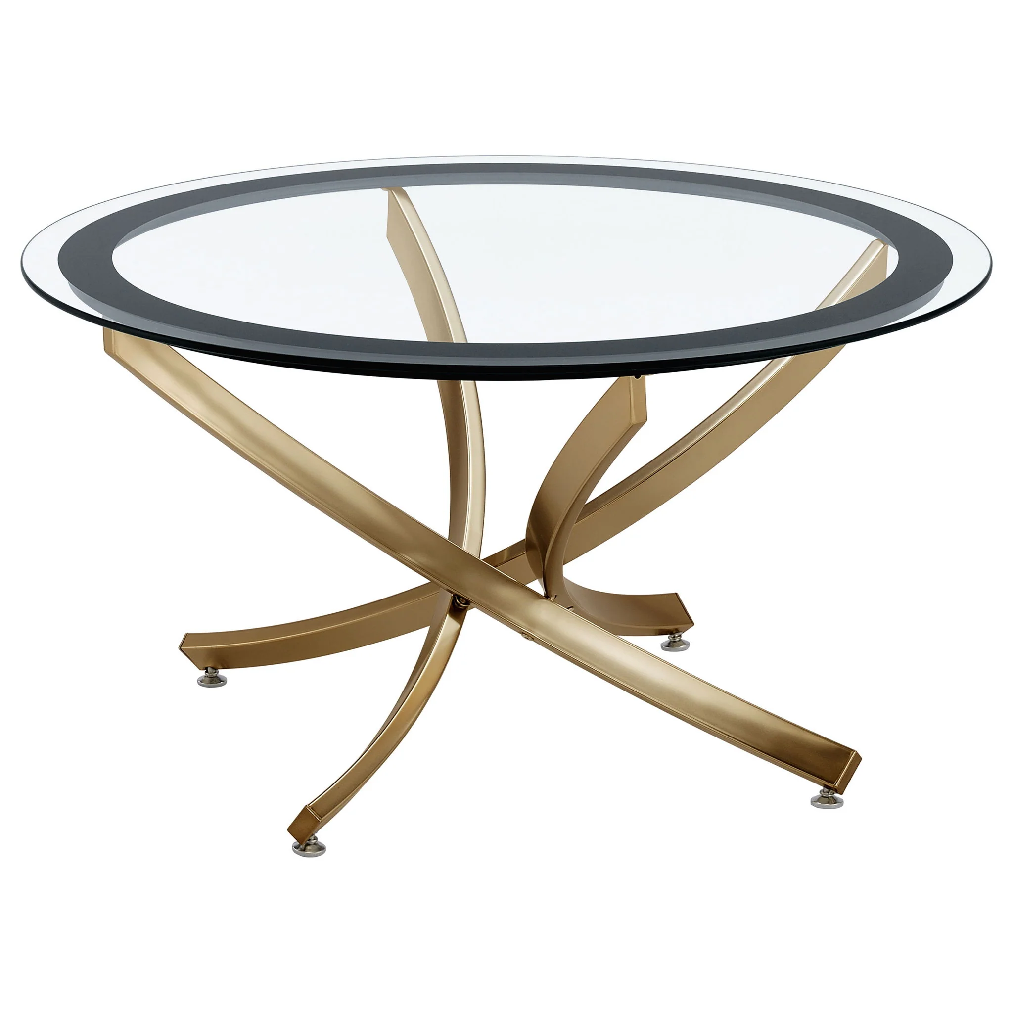 Brooke Round Glass Top Coffee Table Metal Base Brass - Image 4