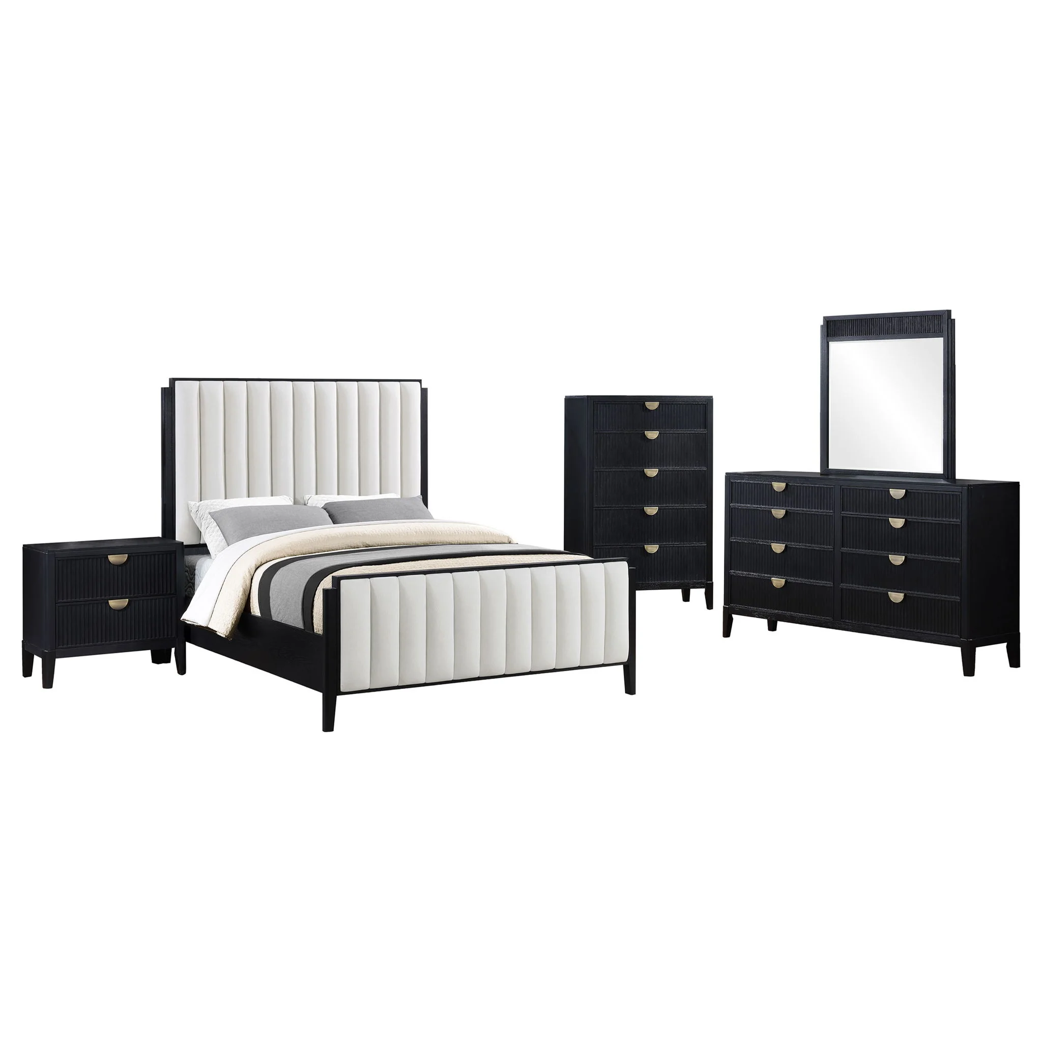 Brookmead 5-piece Upholstered Eastern King Bedroom Set Black - Image 3