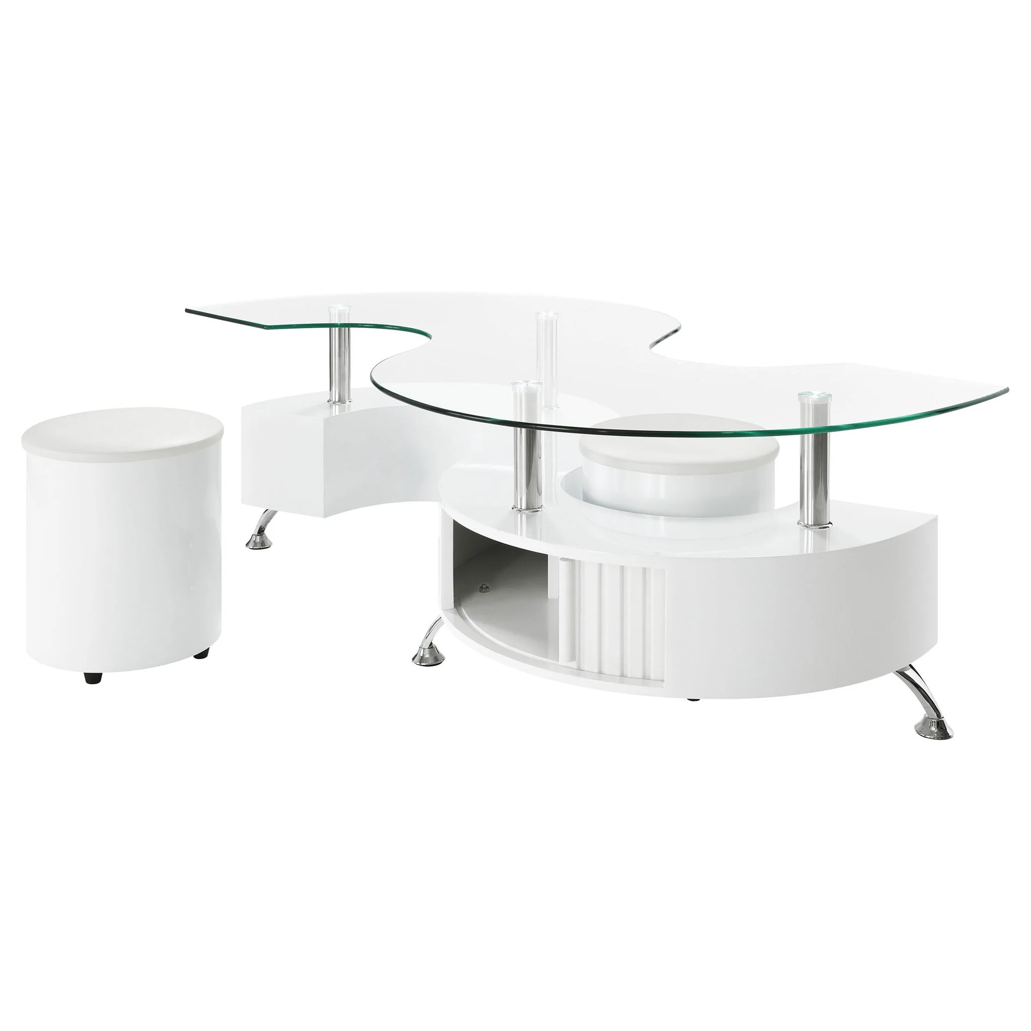 Buckley 3-piece Coffee Table and Stools Set White High Gloss - Image 2
