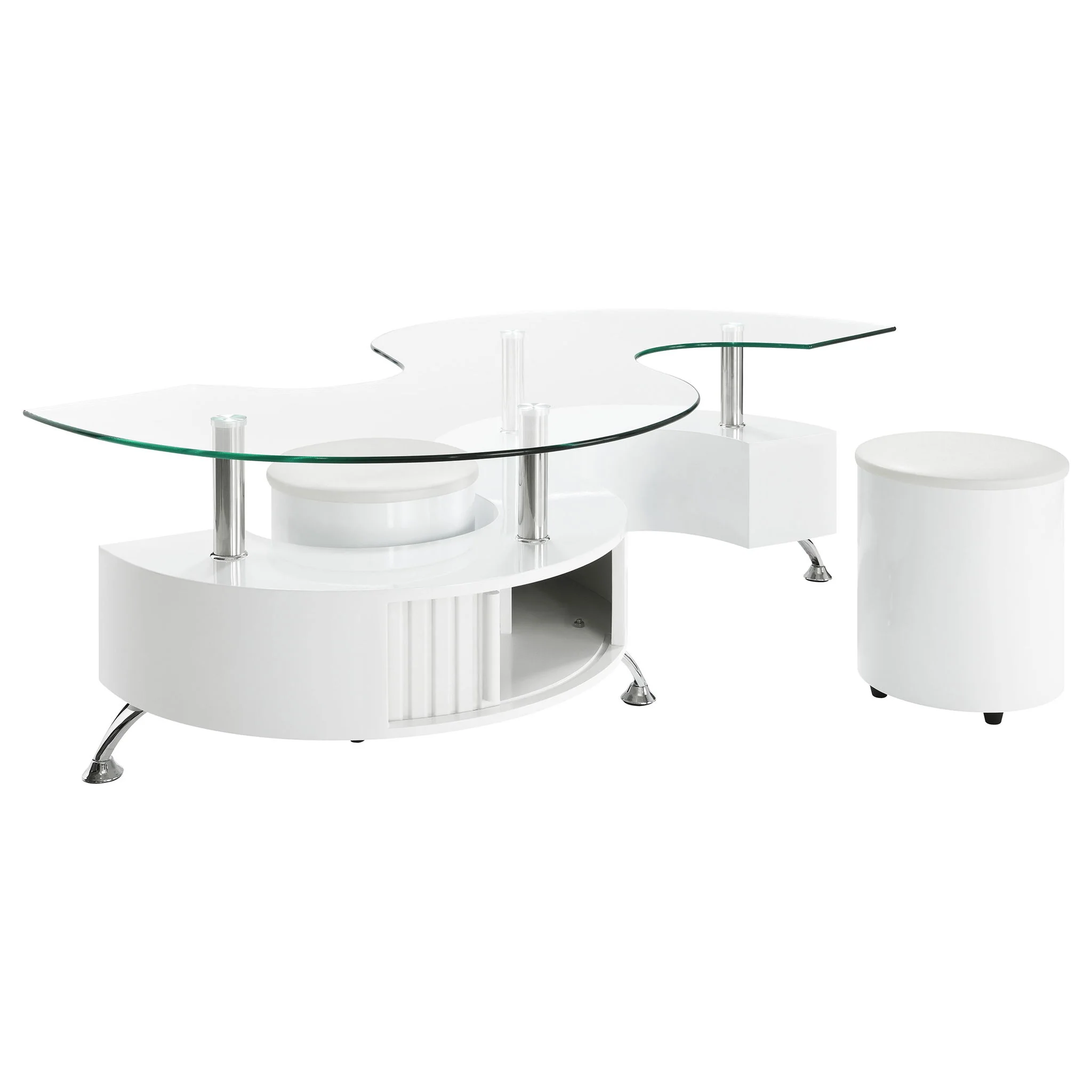Buckley 3-piece Coffee Table and Stools Set White High Gloss - Image 3