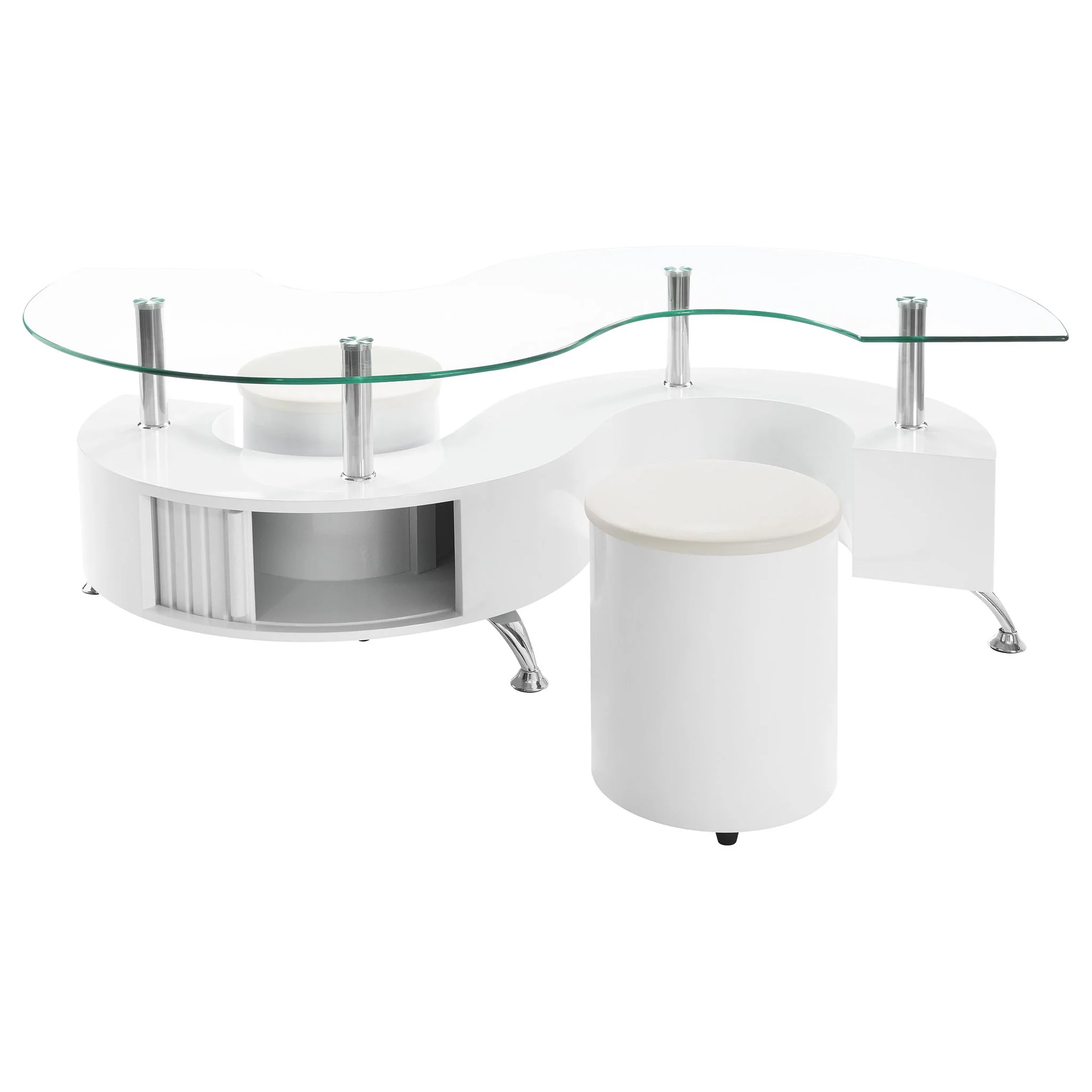Buckley 3-piece Coffee Table and Stools Set White High Gloss - Image 4