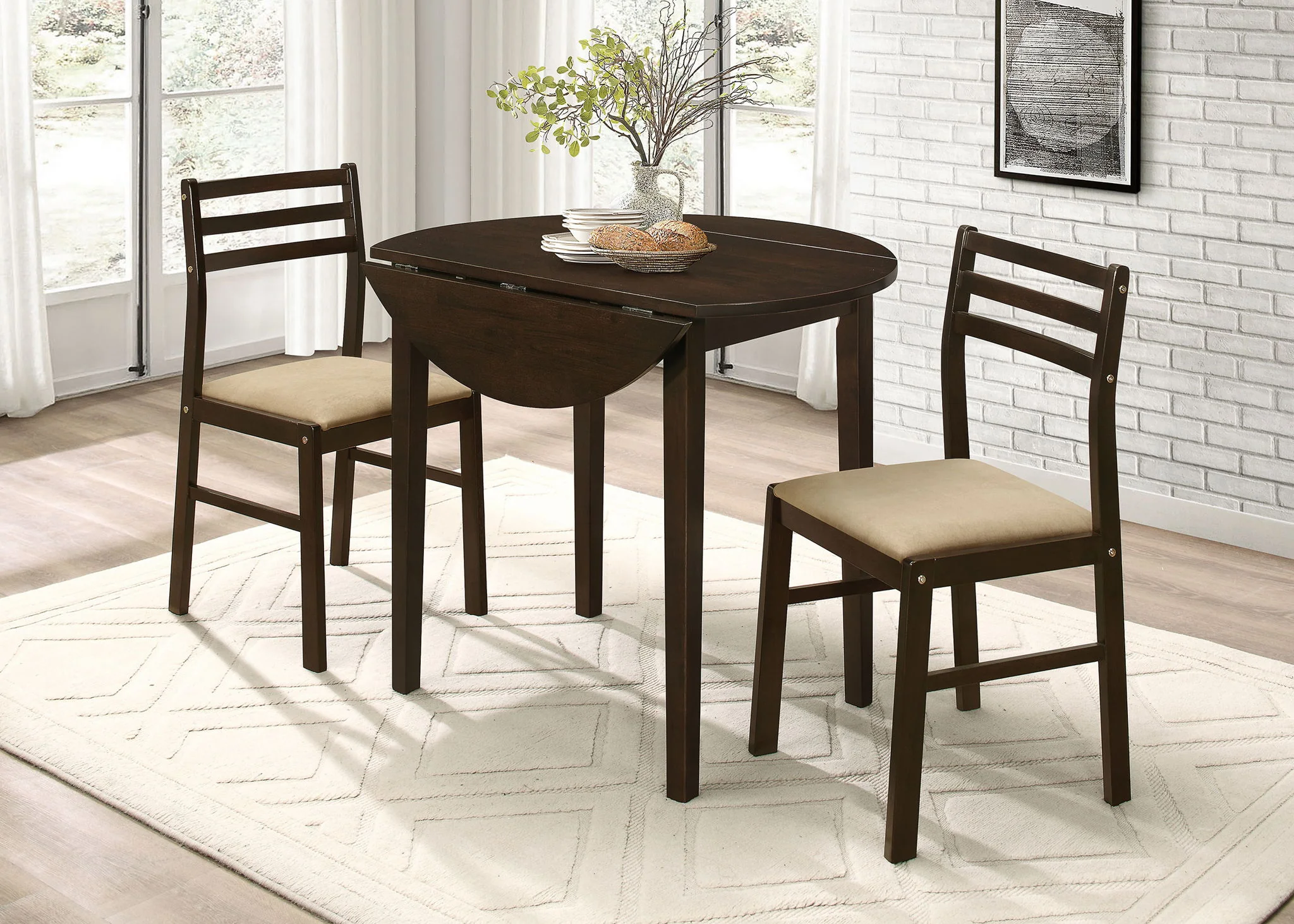 Bucknell 3-piece Round Drop Leaf Dining Table Set Cappuccino - Image 2