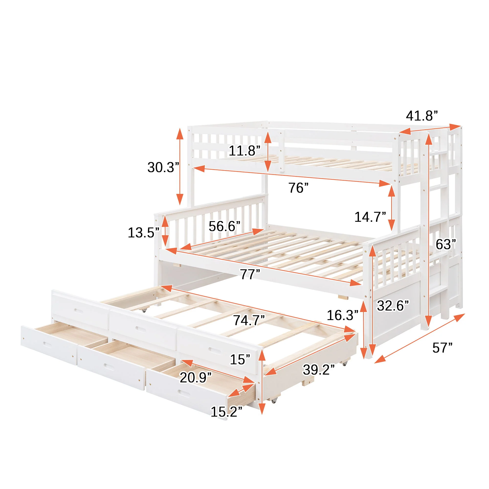 Bunk Bed With Twin Size Trundle And Drawers - Image 9