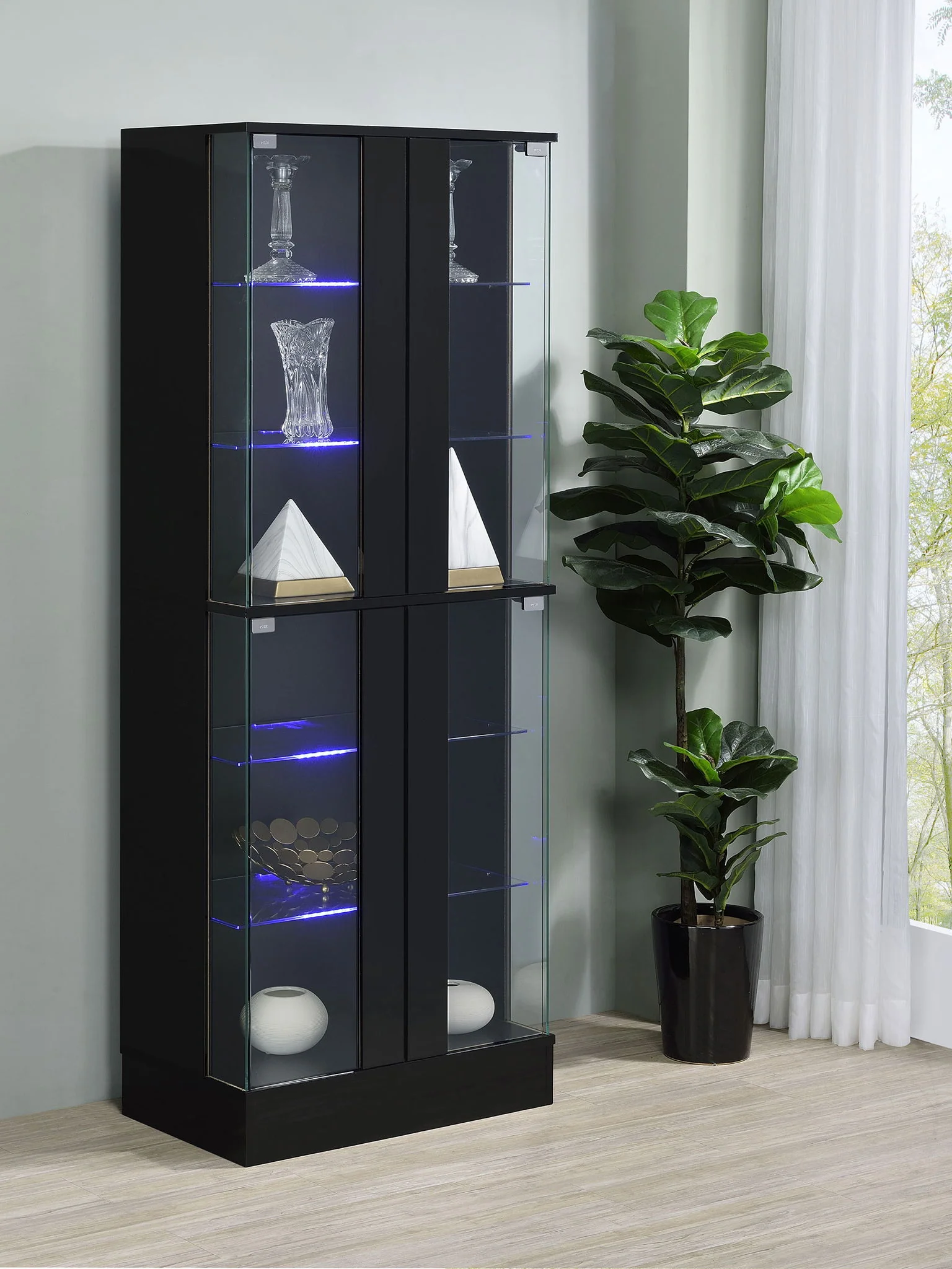 Cabra 4-door LED Curio Display Cabinet Black High Gloss - Image 2