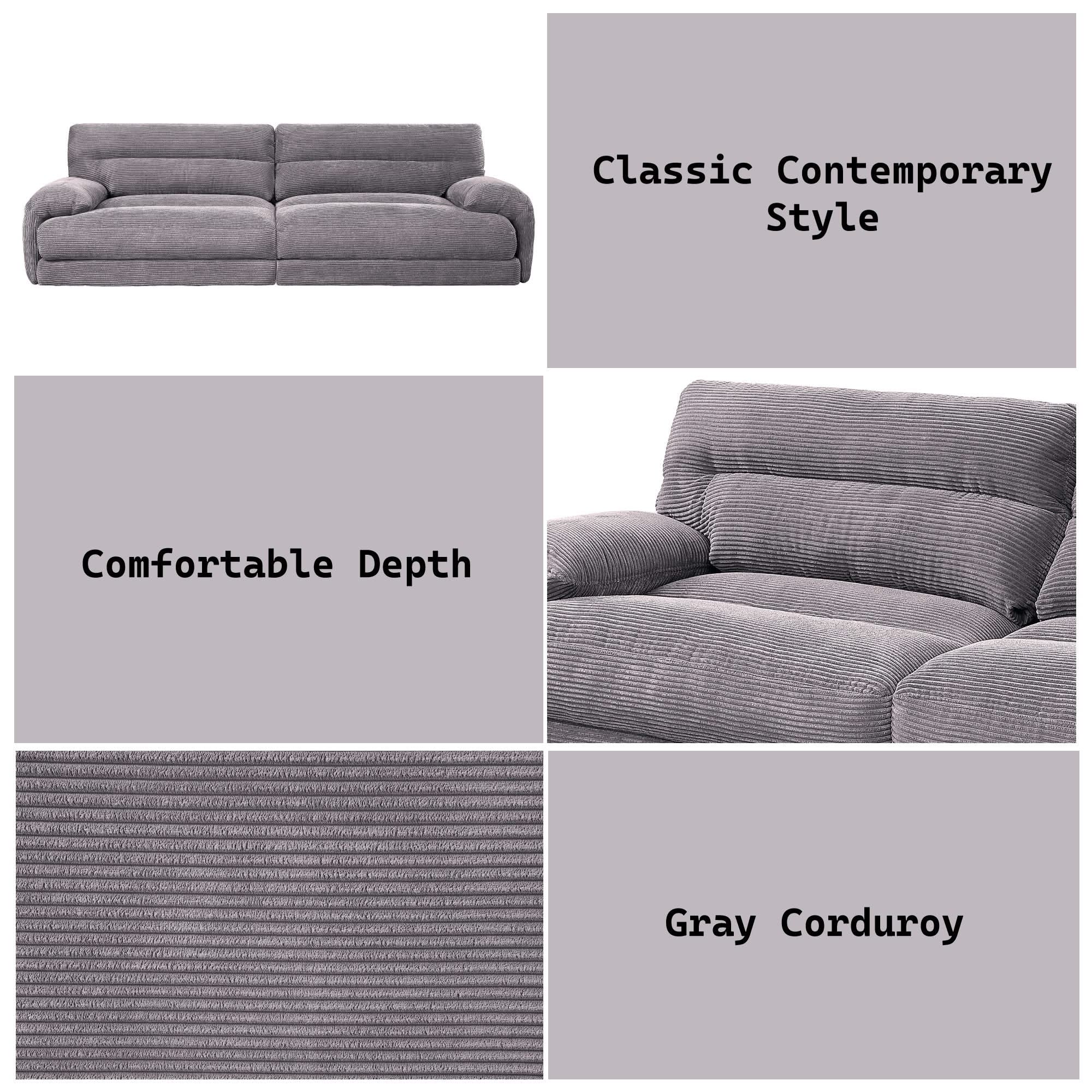 Cadenza - Corduroy Sofa - Gray - Image 4