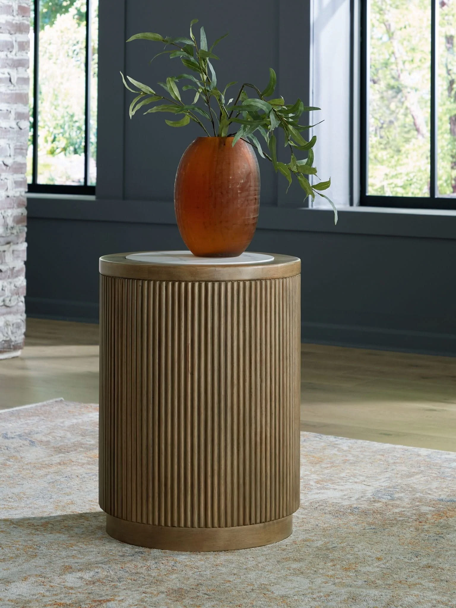 Camdill - Round End Table - Light Brown / White - Image 3