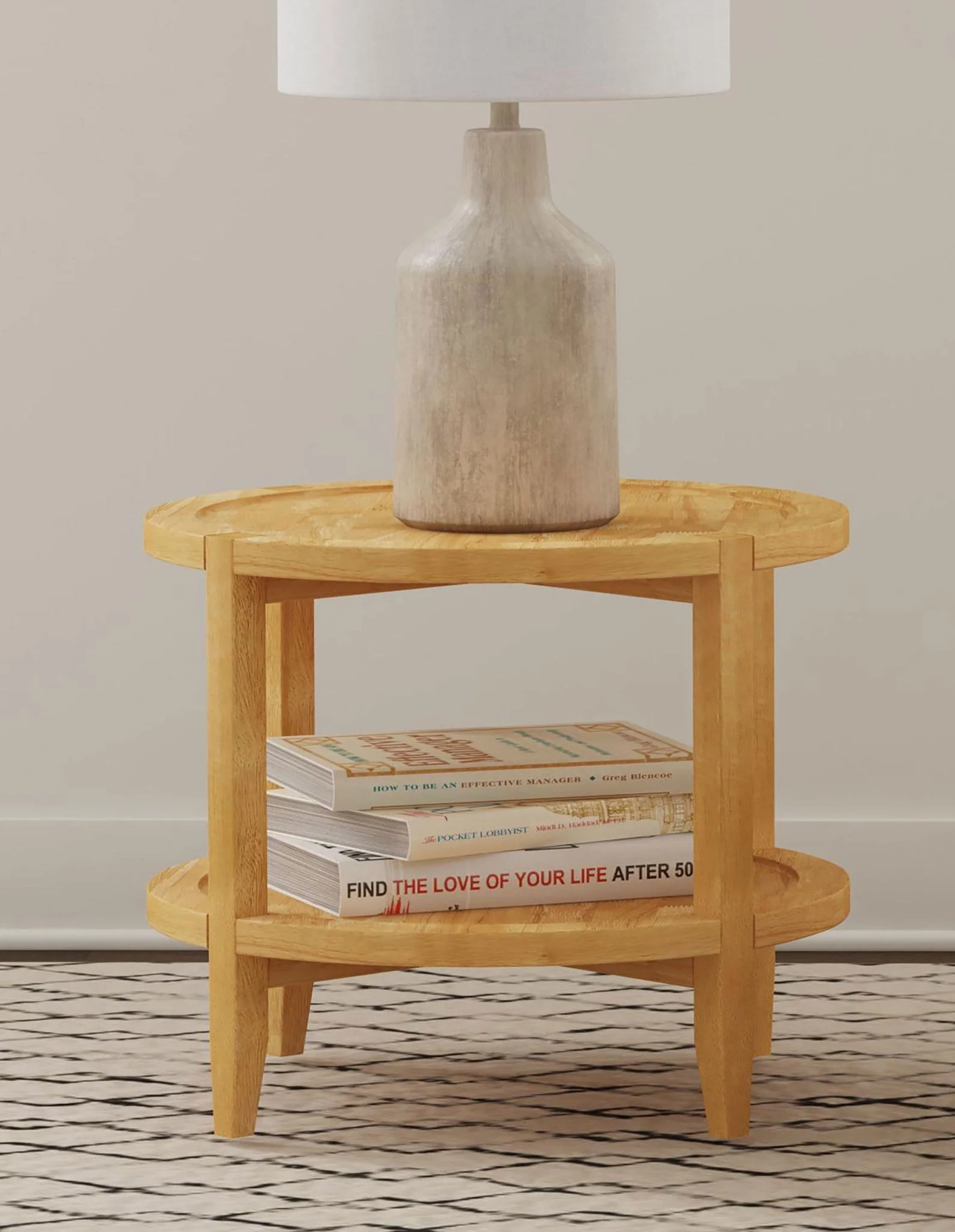 Camillo Round Solid Wood Side End Table Maple Brown - Image 2