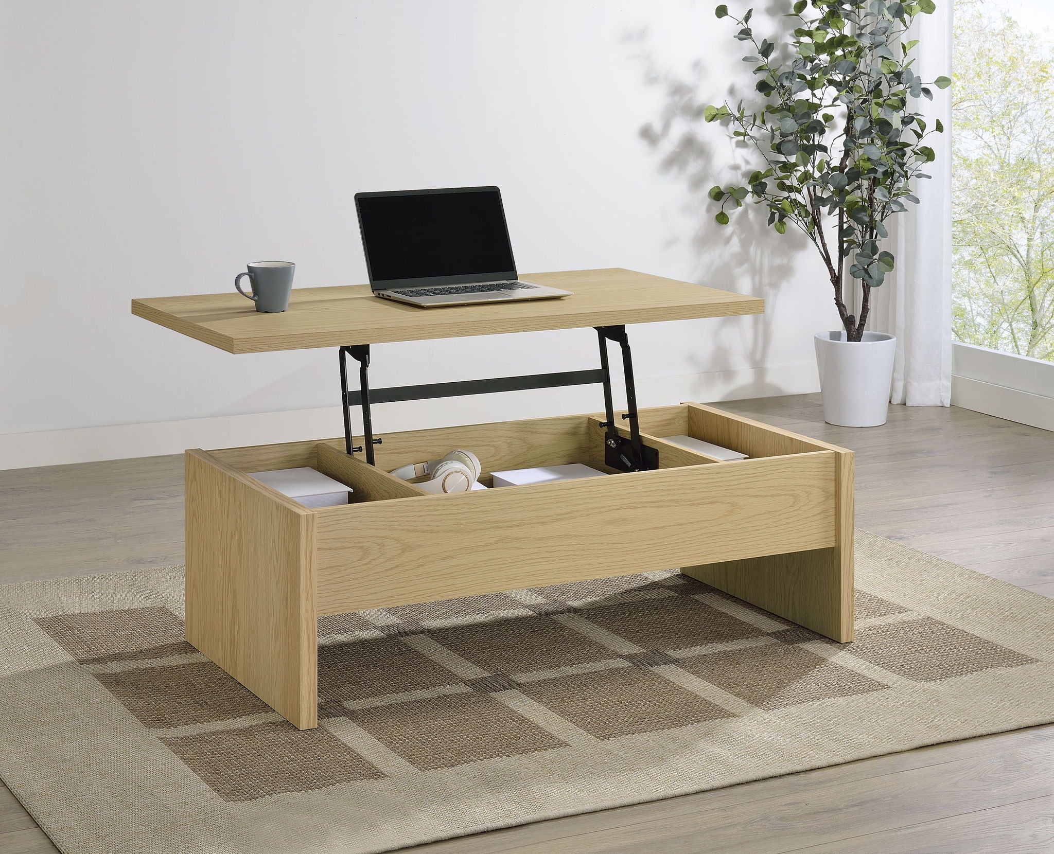 Canoga Engineered Wood Lift Top Coffee Table Light Oak - Image 2