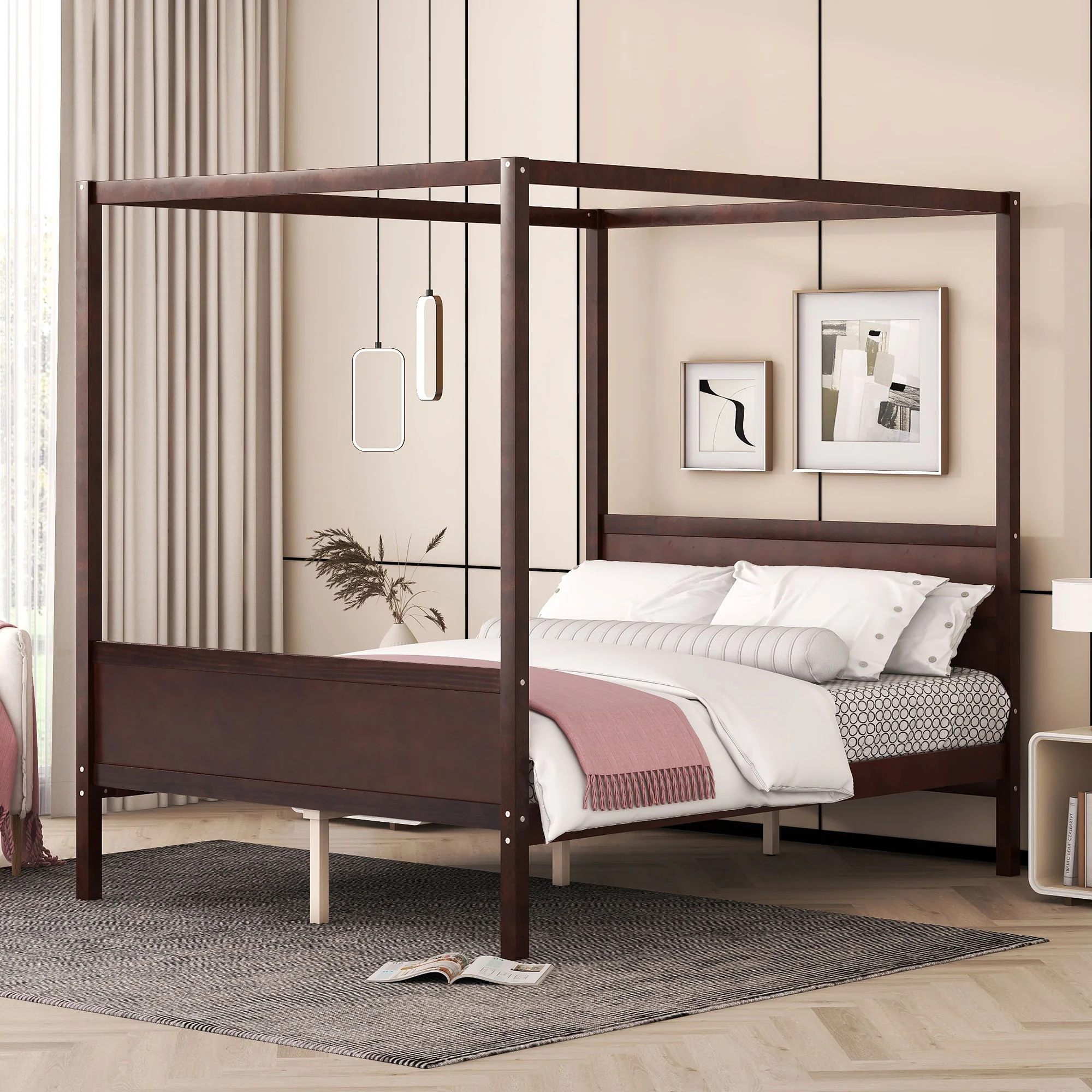 Canopy Platform Bed With Headboard And Footboard, Slat Support Leg - Image 2