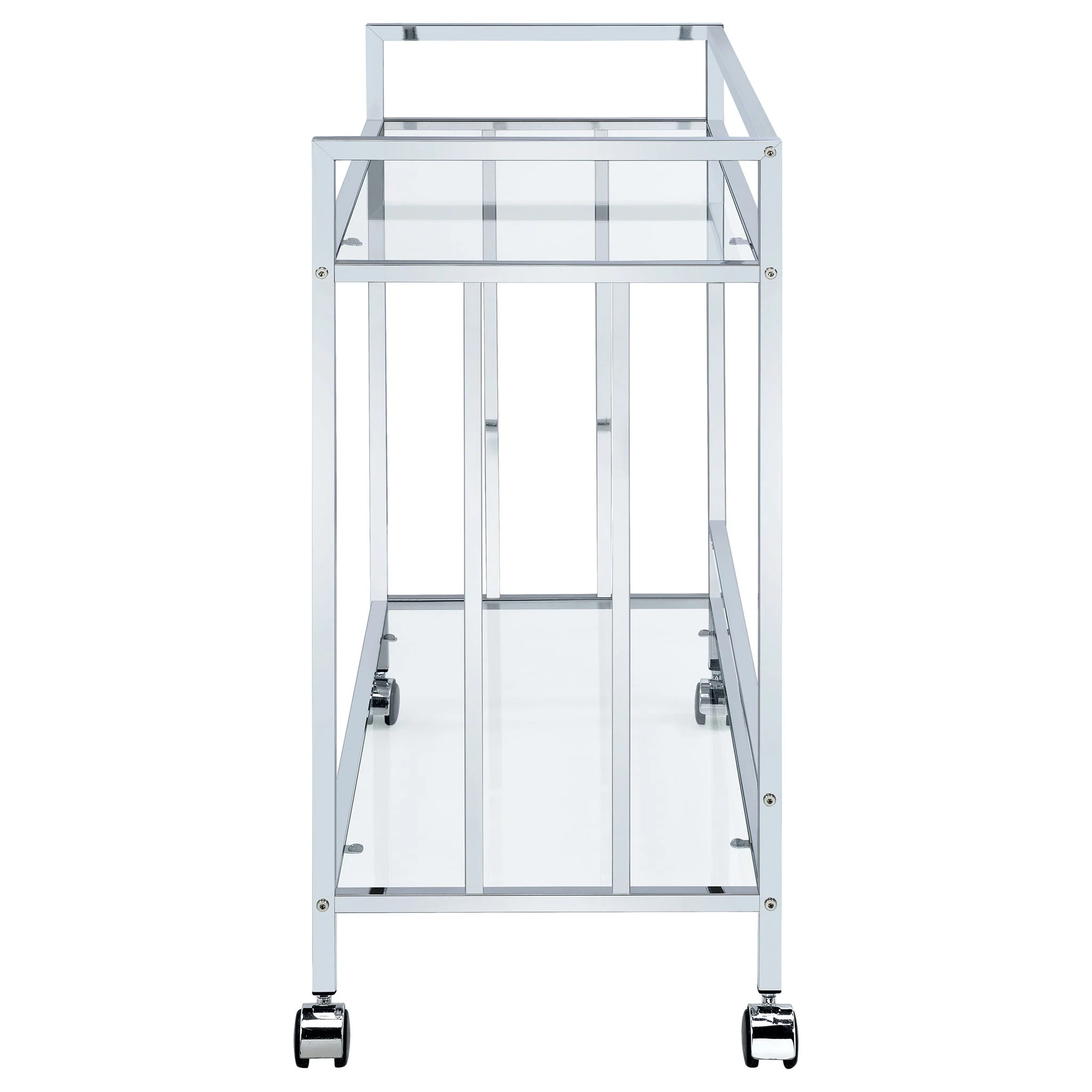 Cara 2-tier Rectangular Glass Shelf Metal Bar Cart Chrome - Image 2