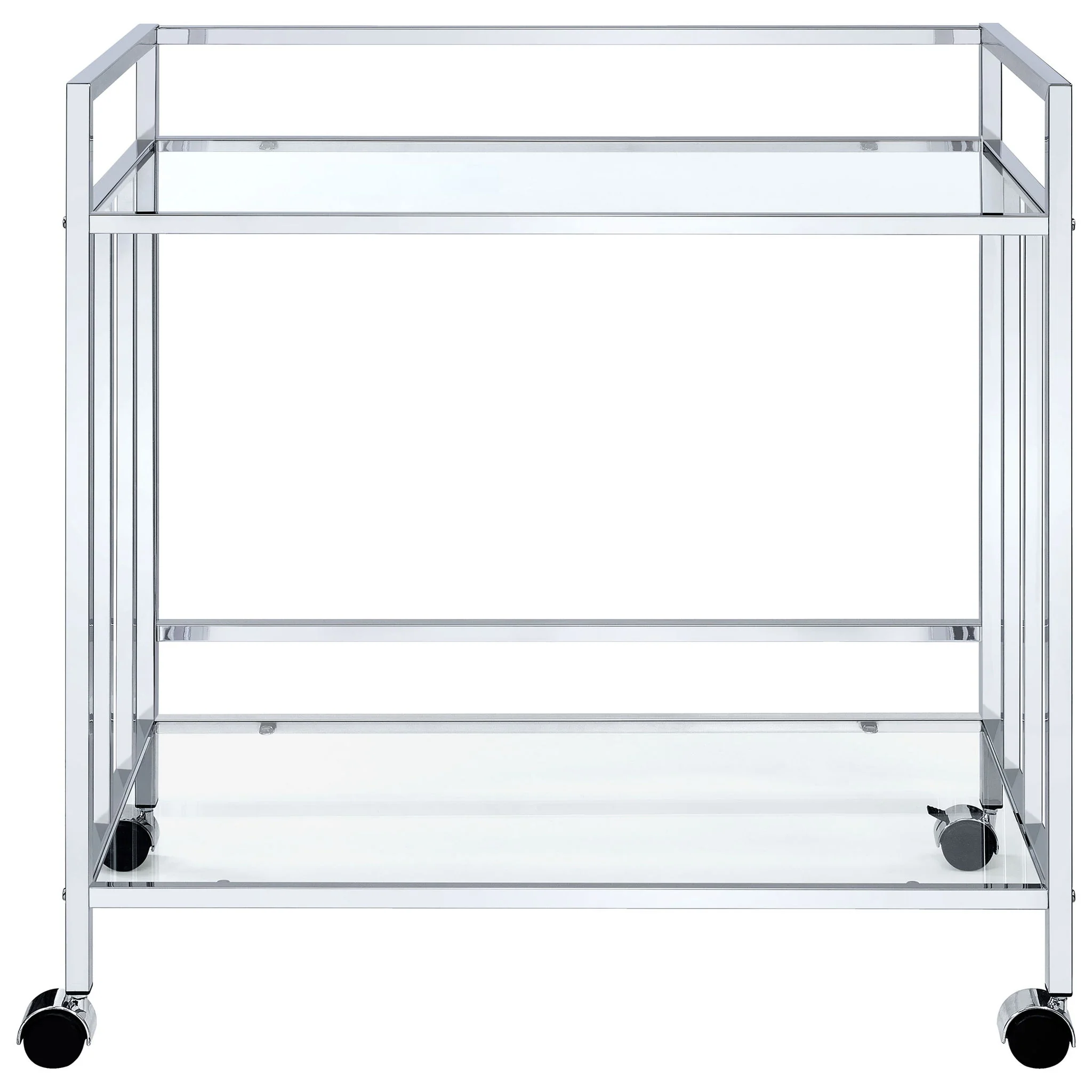 Cara 2-tier Rectangular Glass Shelf Metal Bar Cart Chrome - Image 3