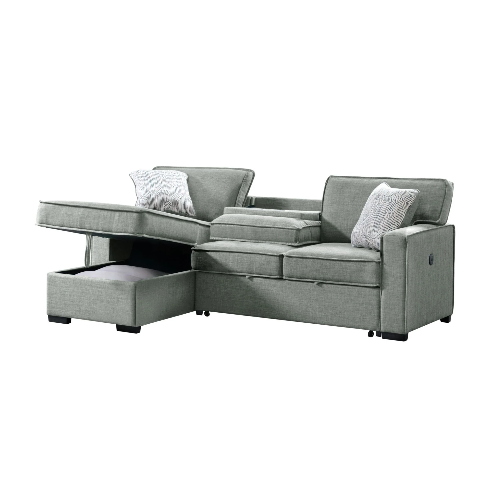 Caracas - Sectional Sleeper Chofa With Pull Bed, Drop Table & USB - Image 4