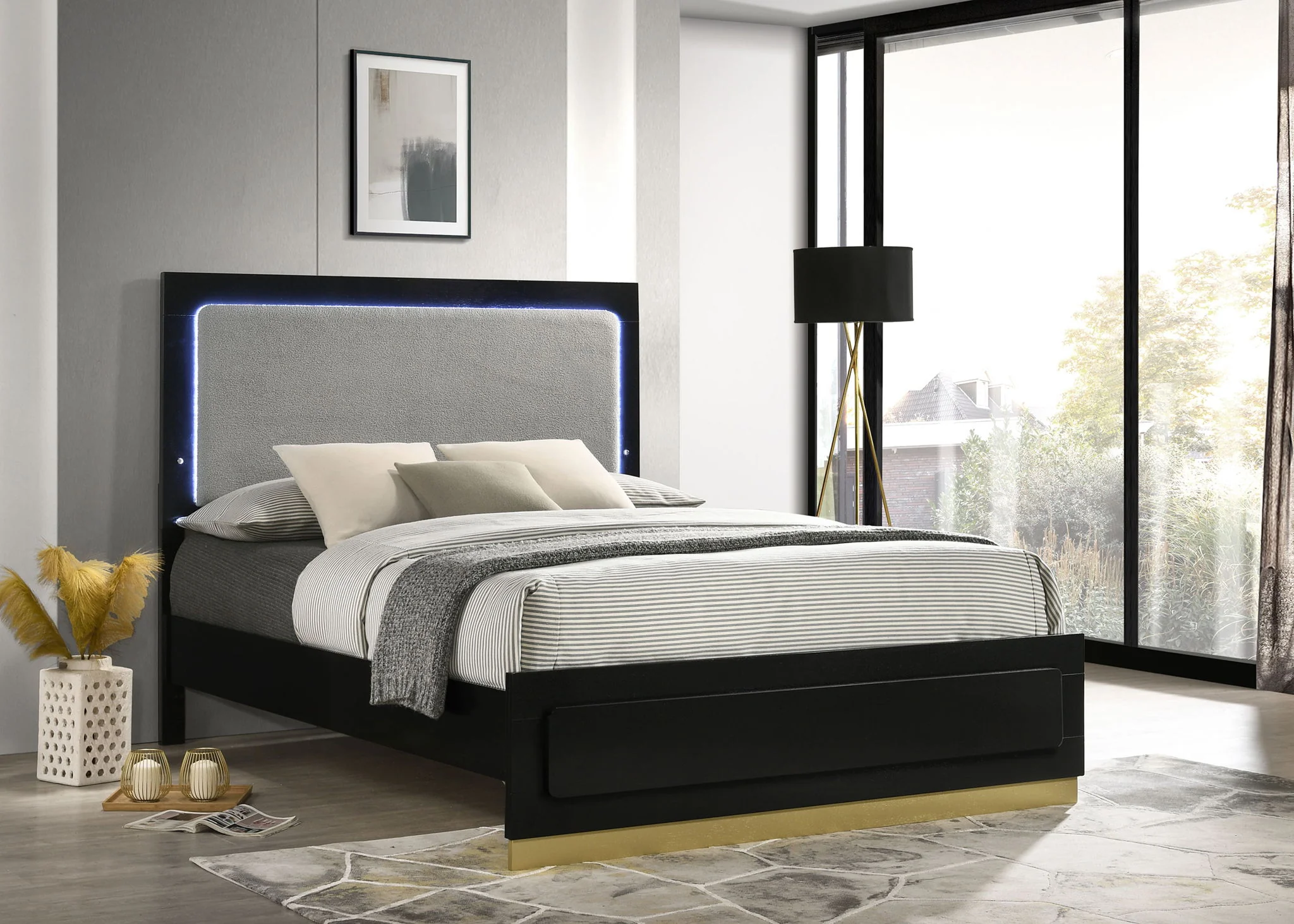 Caraway Wood Queen LED Panel Bed Black - Image 3