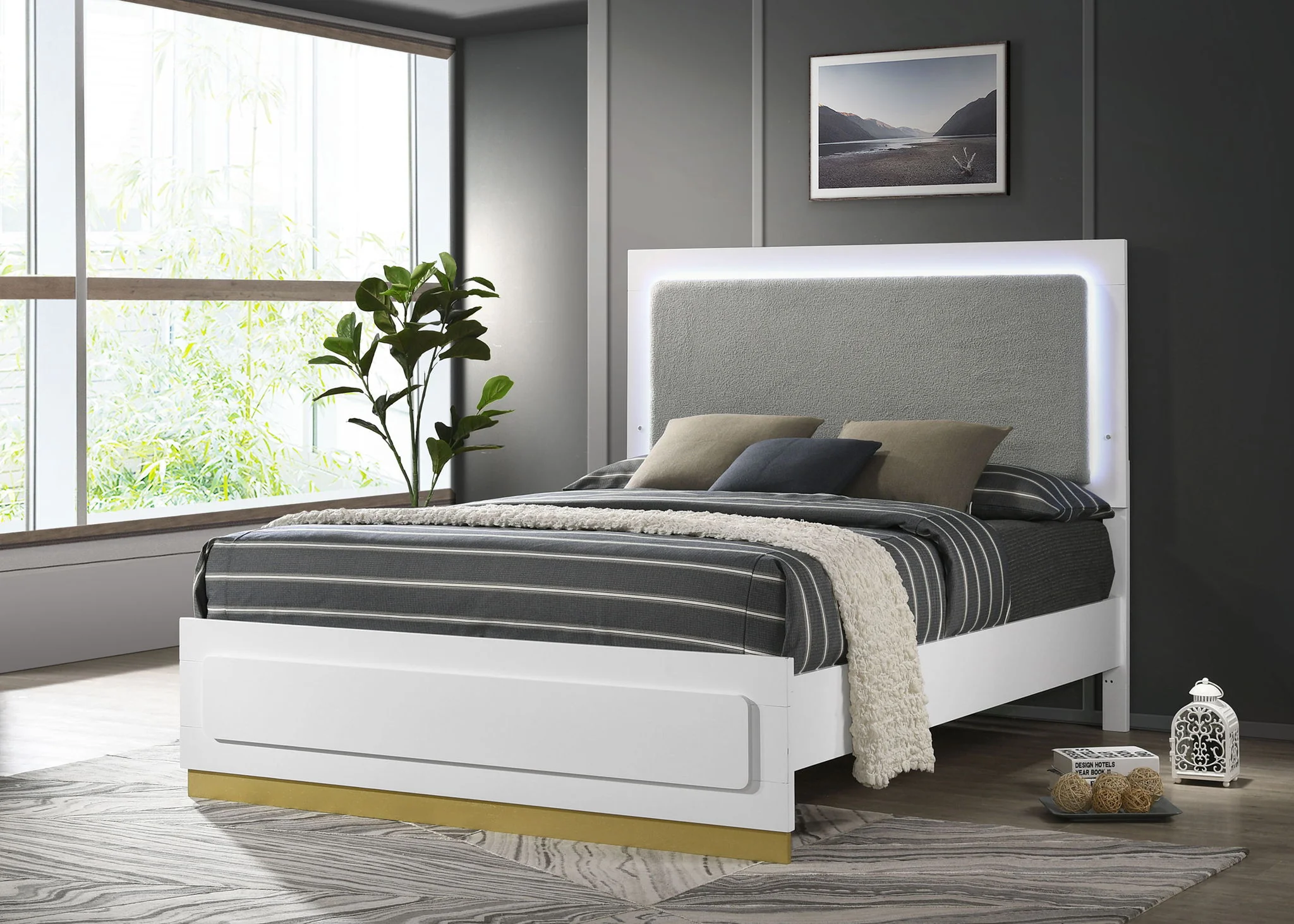 Caraway Wood Queen LED Panel Bed White - Image 2