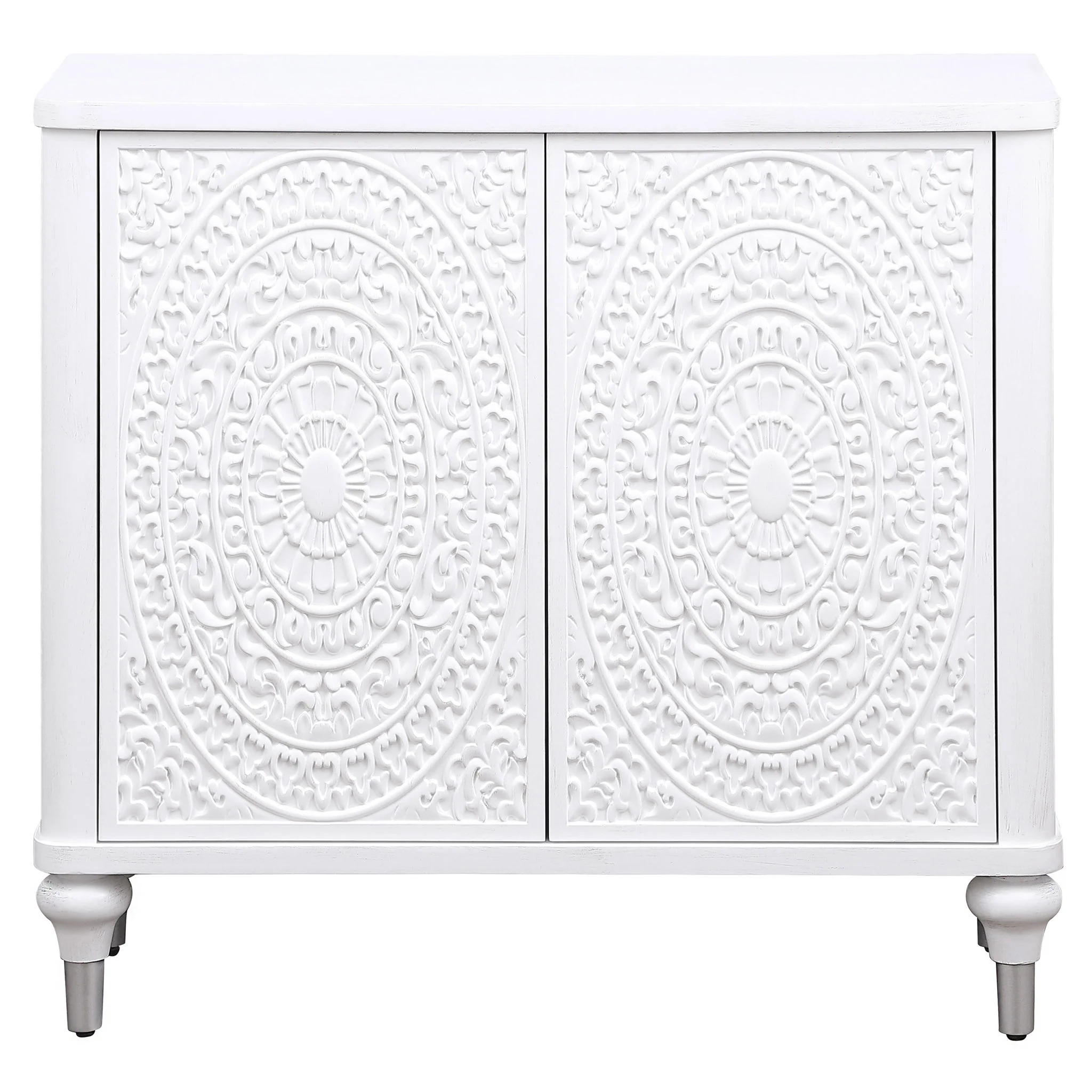 Cardella 2-door Mandala Accent Cabinet Distressed White - Image 3