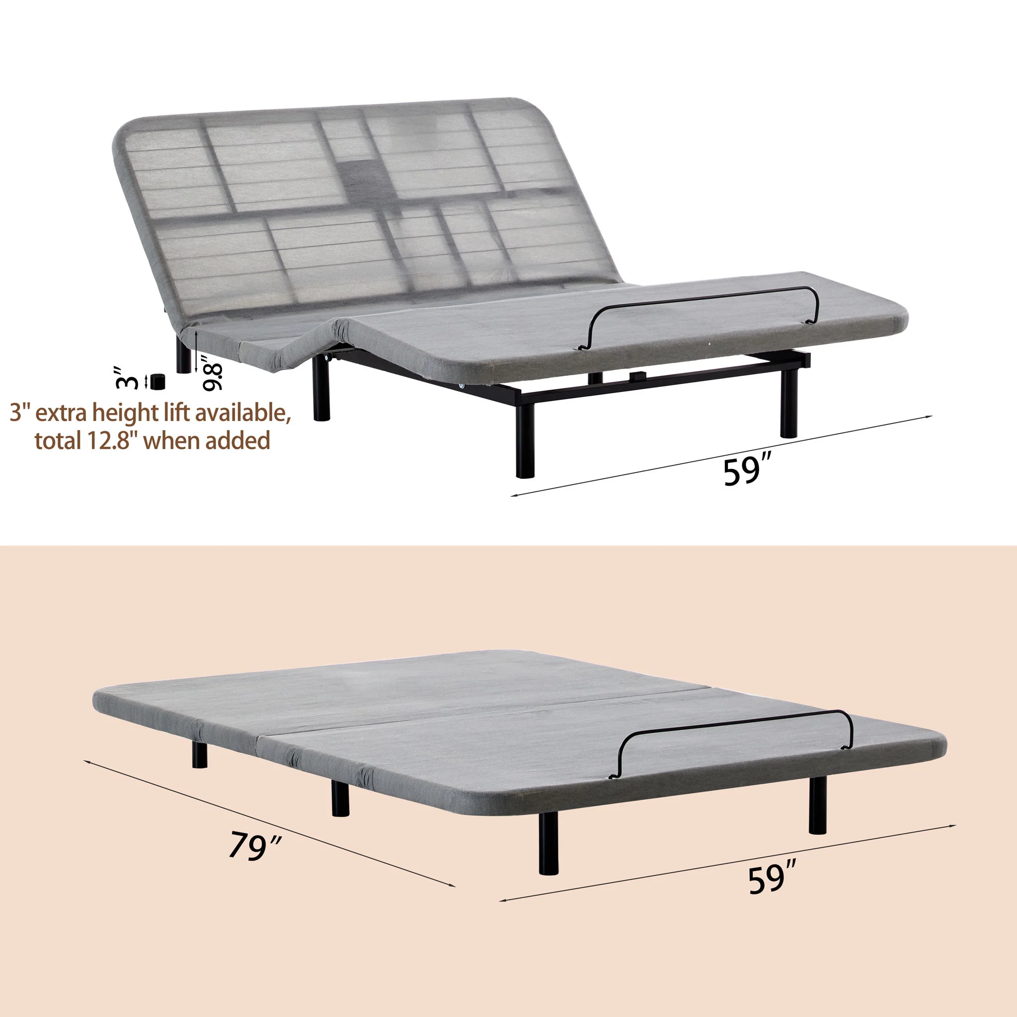Caron 4.0 - Queen Size Adjustable Bed Frame With Wireless Remote Control, Head And Foot Incline, Massage Function - Black / Gray - Image 4