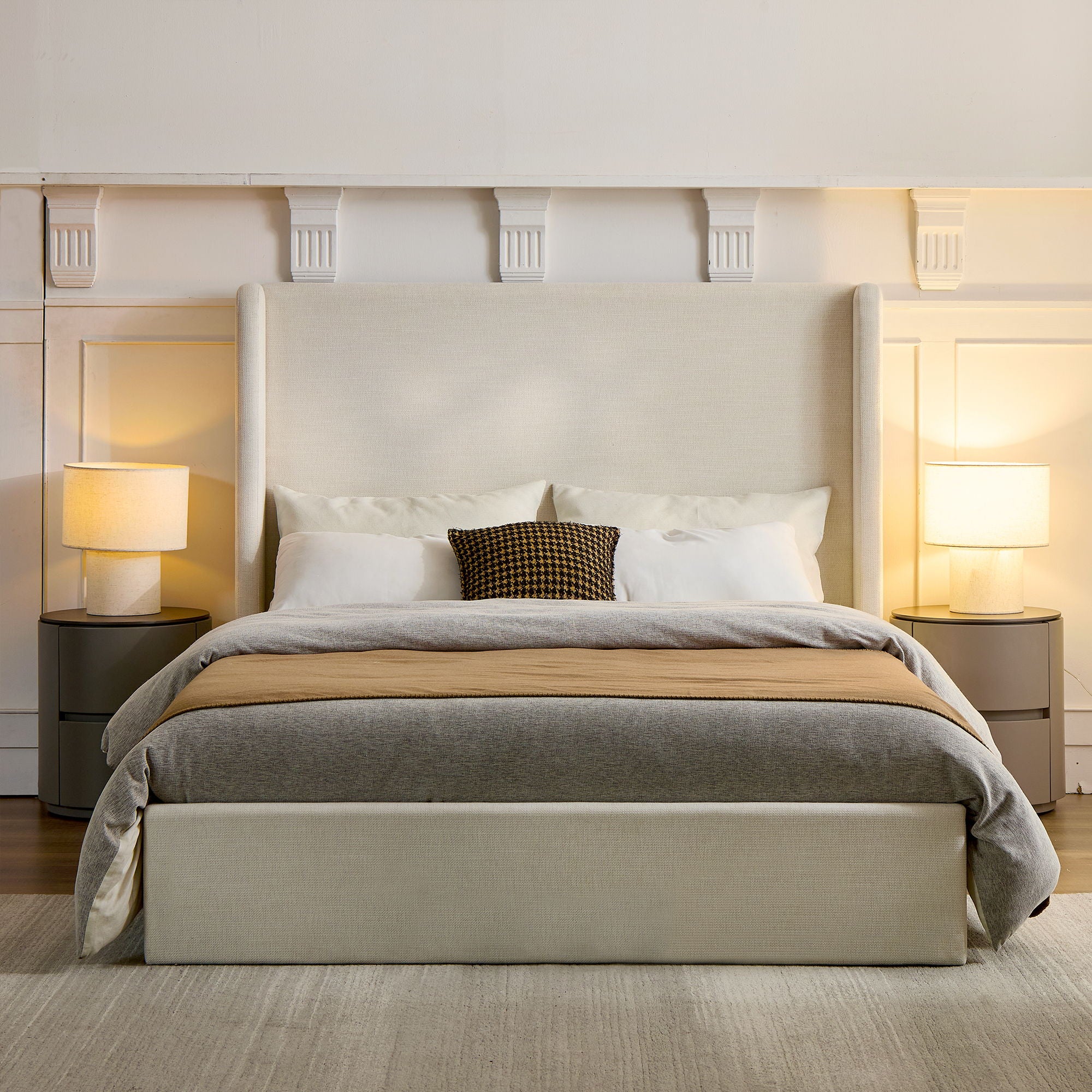 Caron - Upholstered Wingback Bed With High Headboard - Image 4