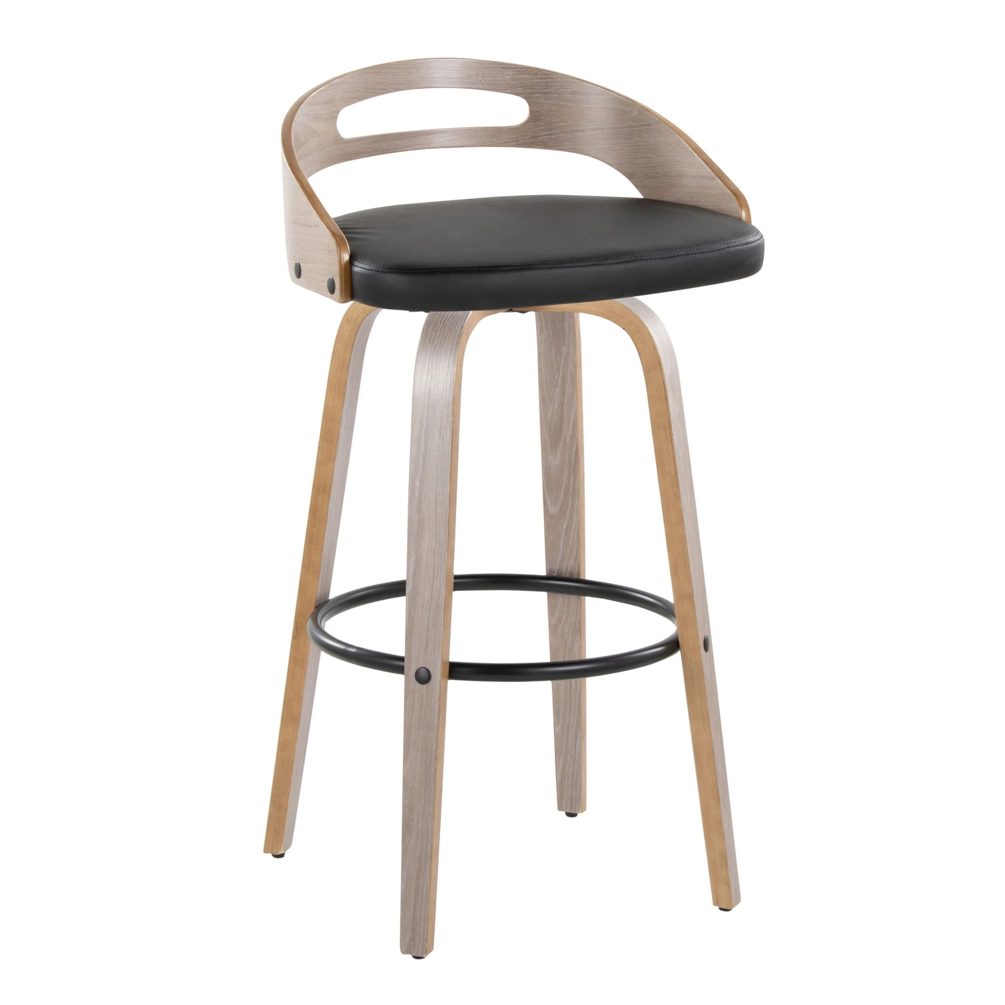 Cassis - Mid Century Modern Fixed Height Barstool With Swivel With Round Footrest (Set of 2) - Image 4