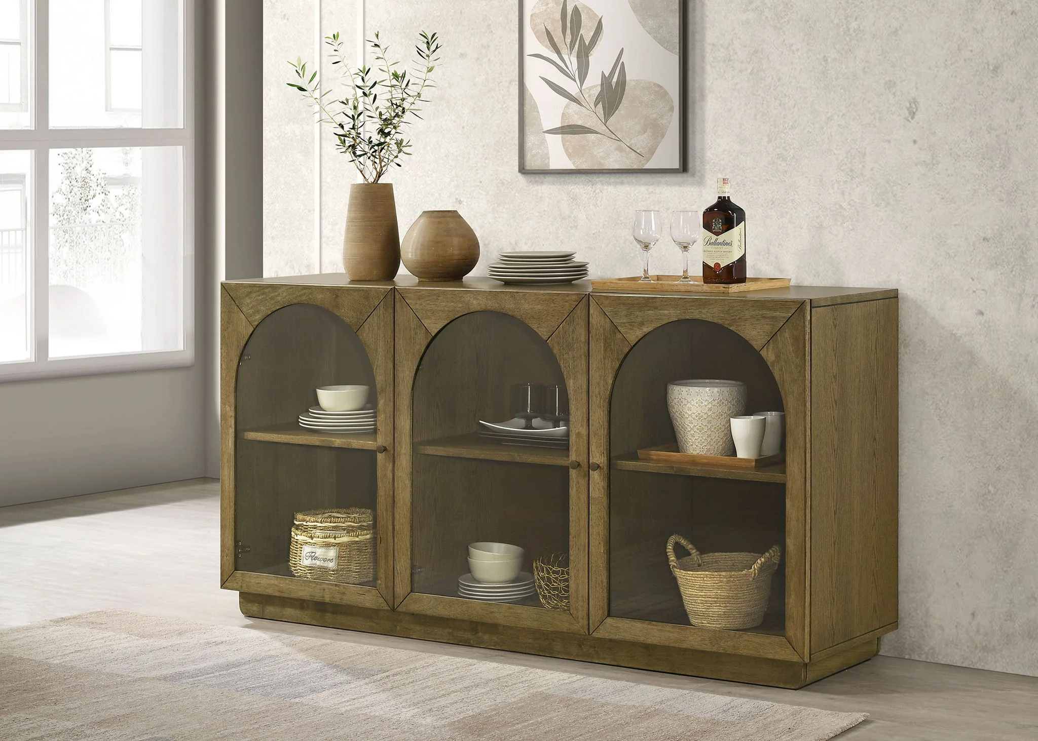 Castlewood 71-inch Dining Sideboard Buffet Server Brown Oak - Image 4