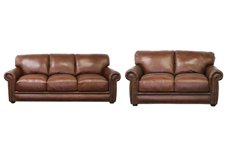 Chadwick Chestnut Top Grain Leather Loveseat with Rolled Arms - Image 4
