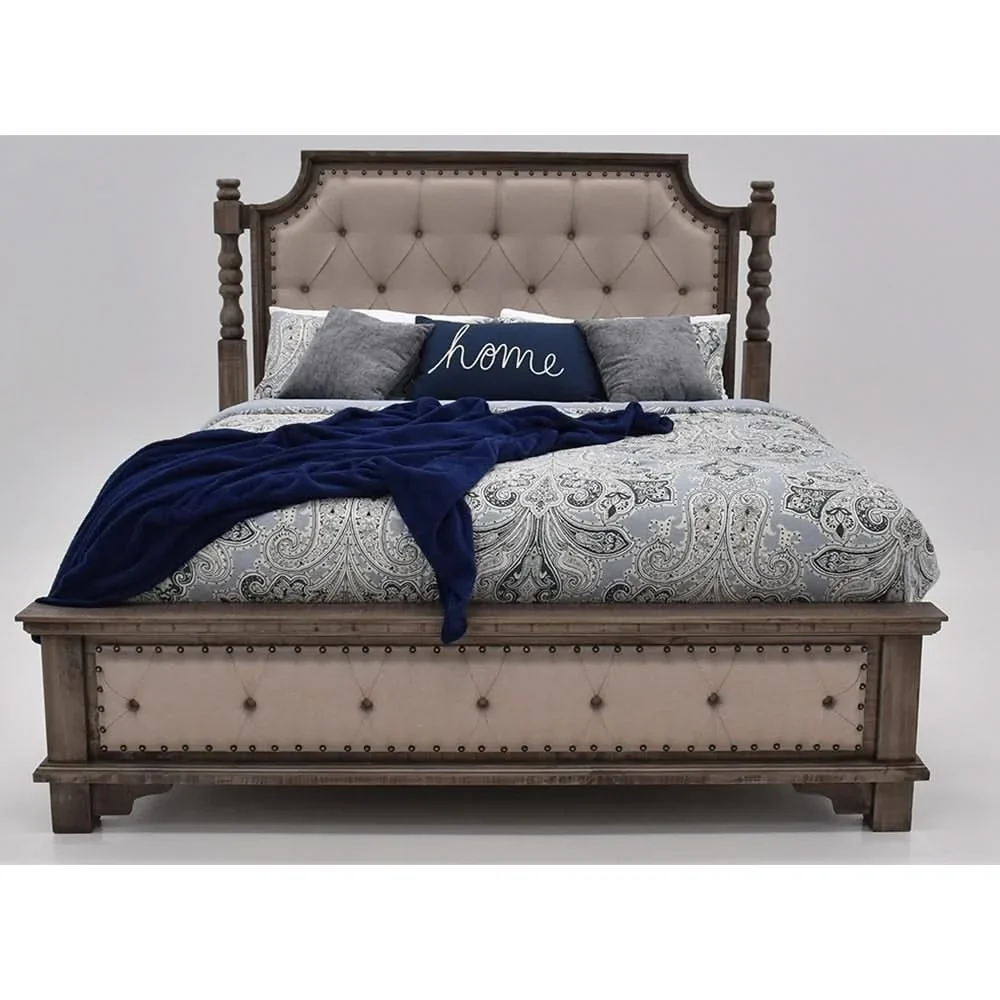 Charleston Gray Bedroom Set with Upholstered Panel Bed and Rustic Design (Available in Queen & King) - Image 2