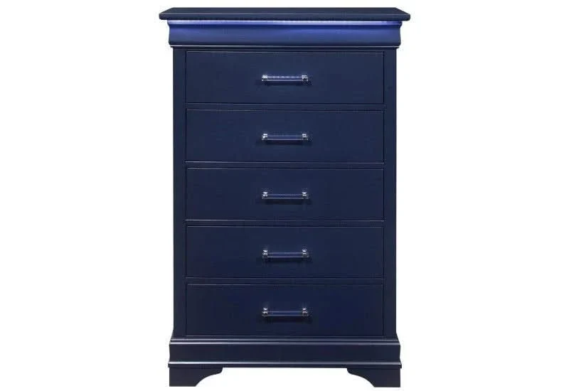 Charlie Blue 5 Drawer Chest with LED Lighting and Acrylic Hardware