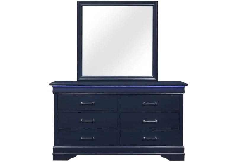 Charlie Blue Bedroom Mirror with LED Lighting and Modern Frame Design - Image 2