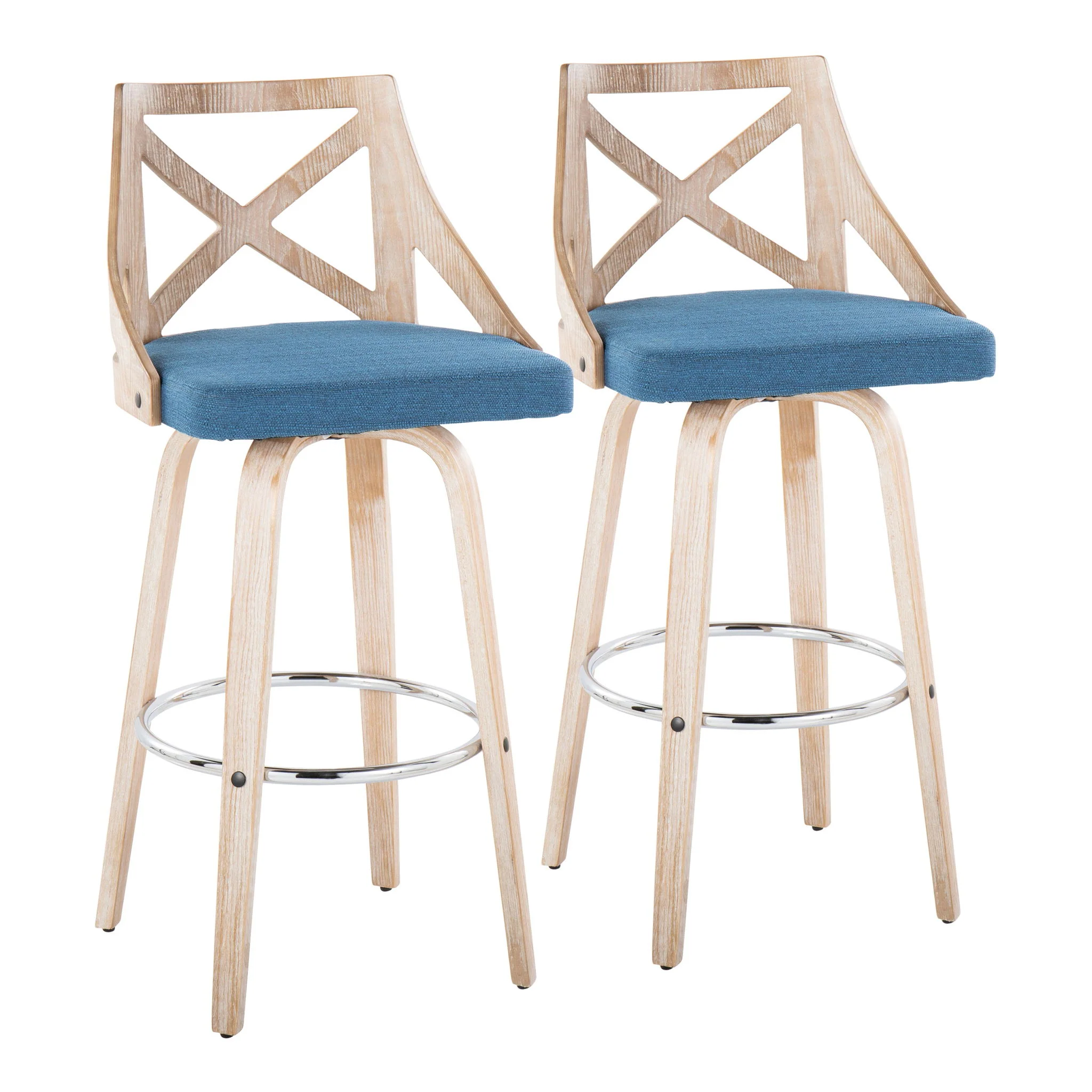Charlotte - Farmhouse Fixed Height Bar Stool With Swivel And Round Footrest (Set of 2) - Image 2
