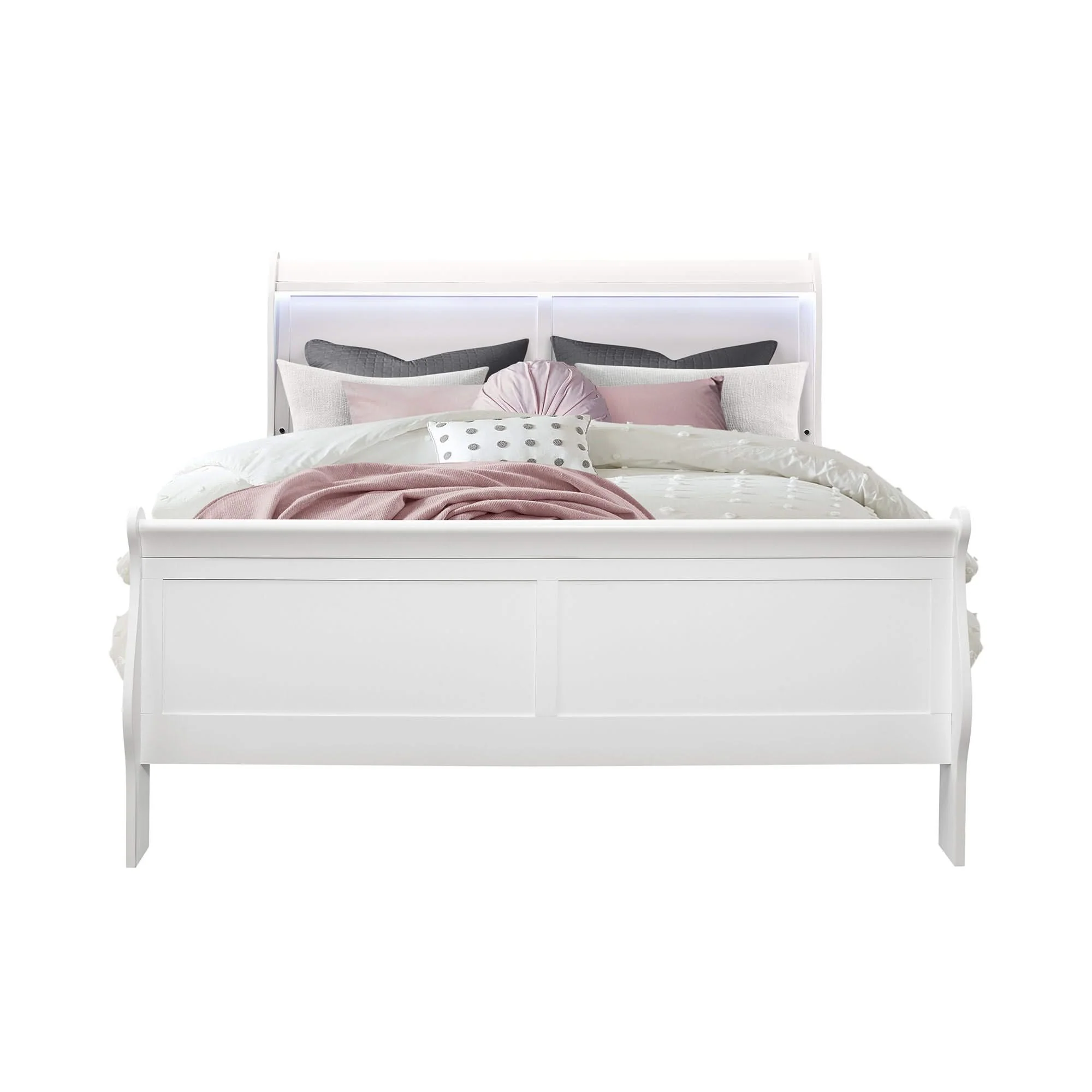 Charlston - Modern Sleigh Design Bed With LED - Image 7