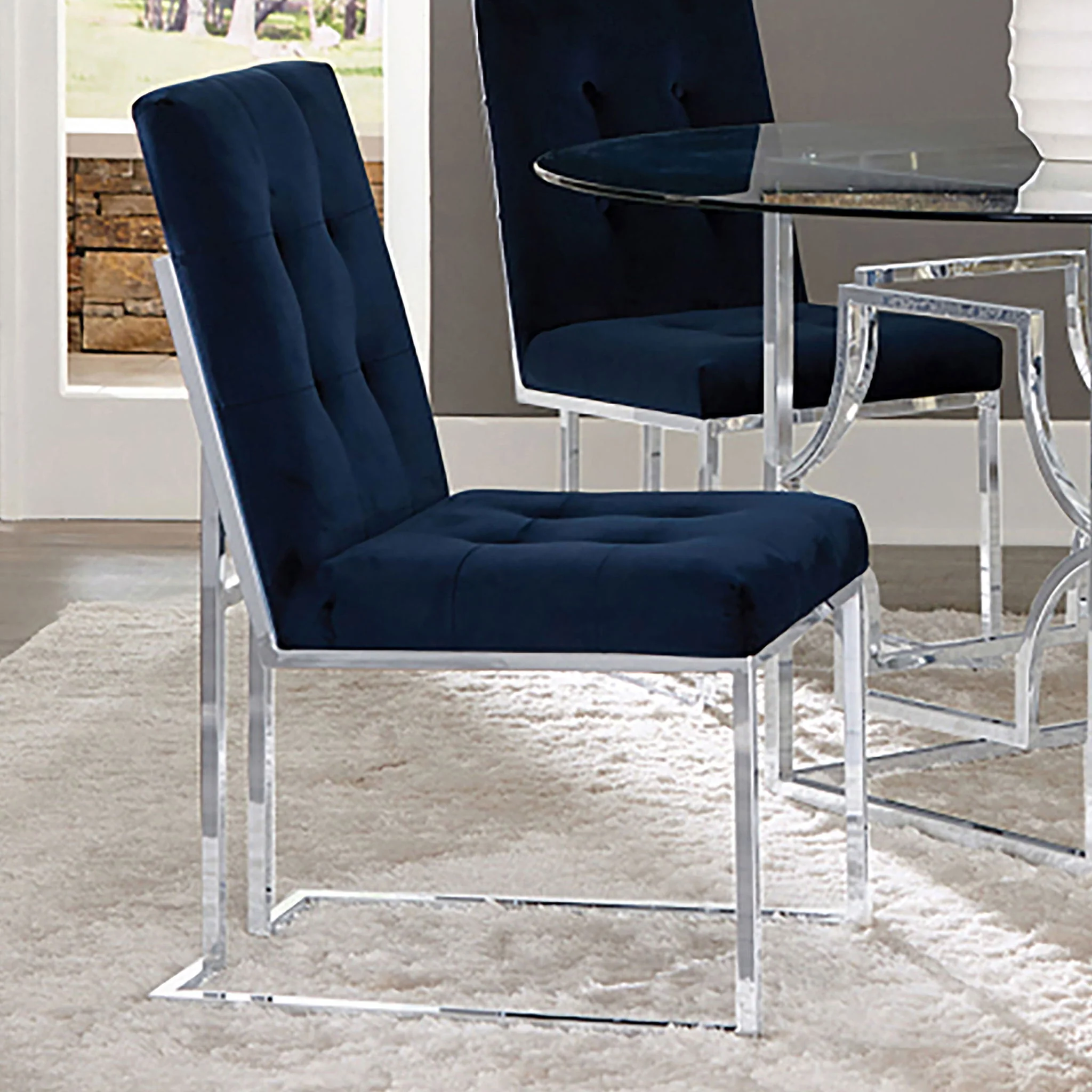 Cisco Velvet Upholstered Dining Side Chair Chrome (Set of 2) - Image 3