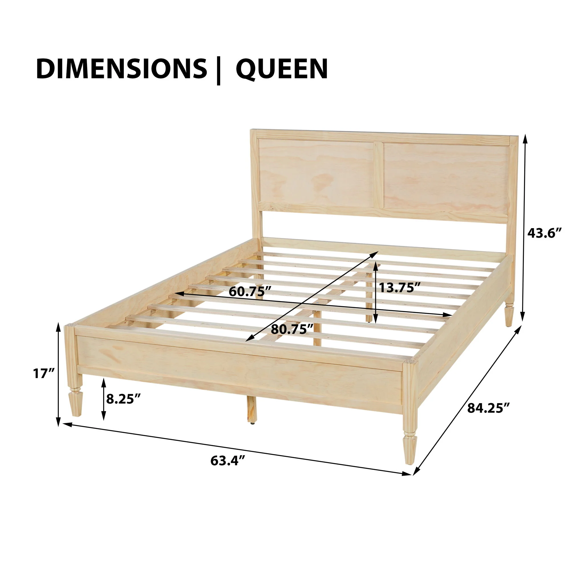 Classic Platform Bed Frame With Panel Headboard - Image 10