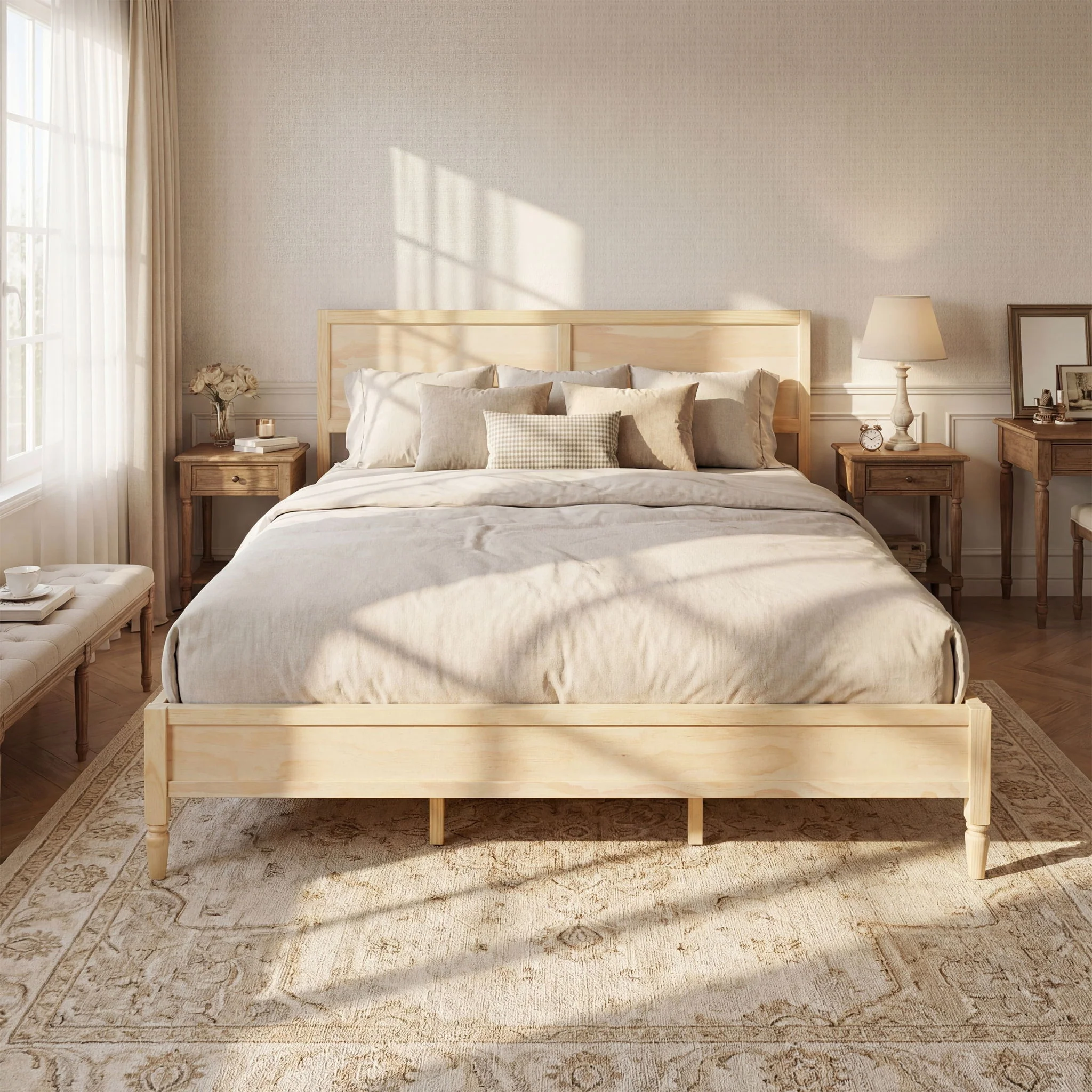Classic Platform Bed Frame With Panel Headboard - Image 5