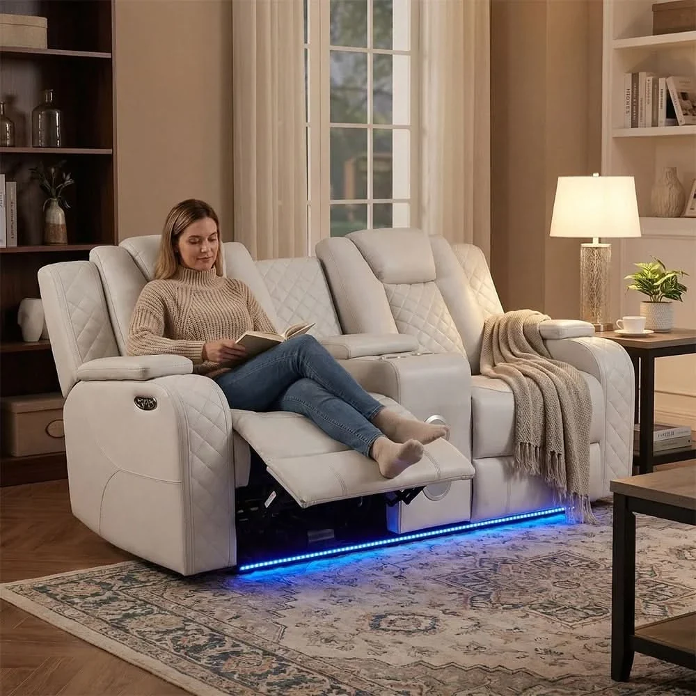 Cleo Black or Dove Contemporary Power Reclining Living Room Set with Power Headrests LED Lights and Bluetooth Speakers - Image 9