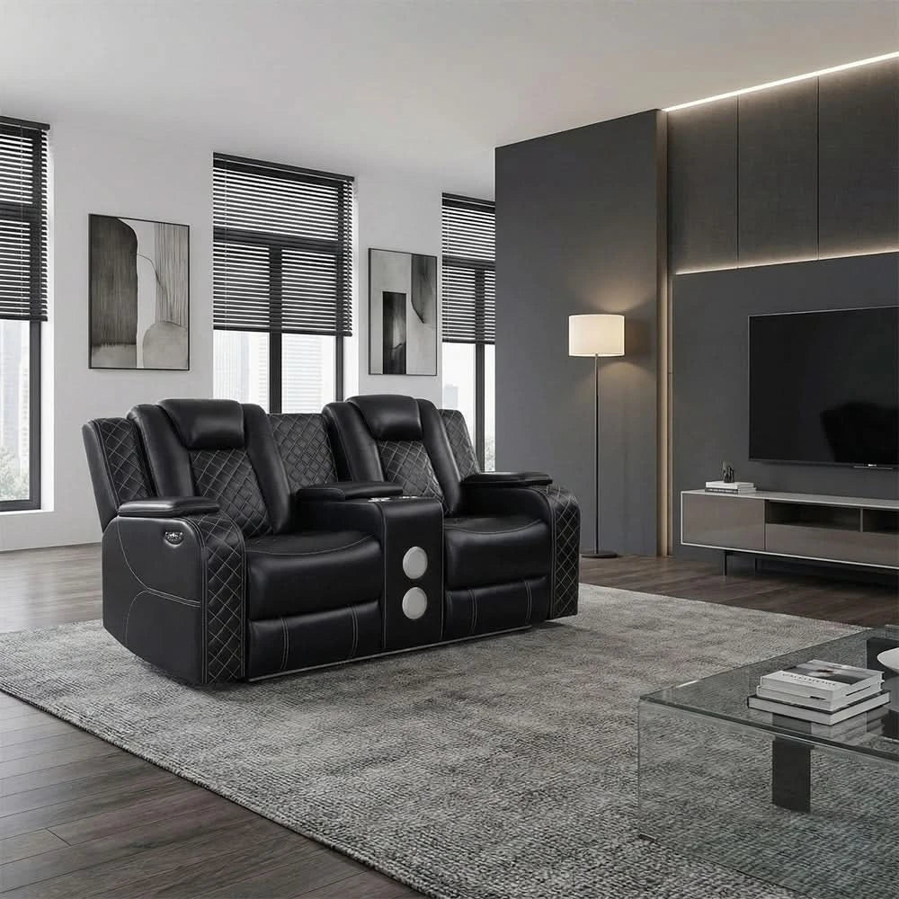 Cleo Black or Dove Contemporary Power Reclining Living Room Set with Power Headrests LED Lights and Bluetooth Speakers - Image 21
