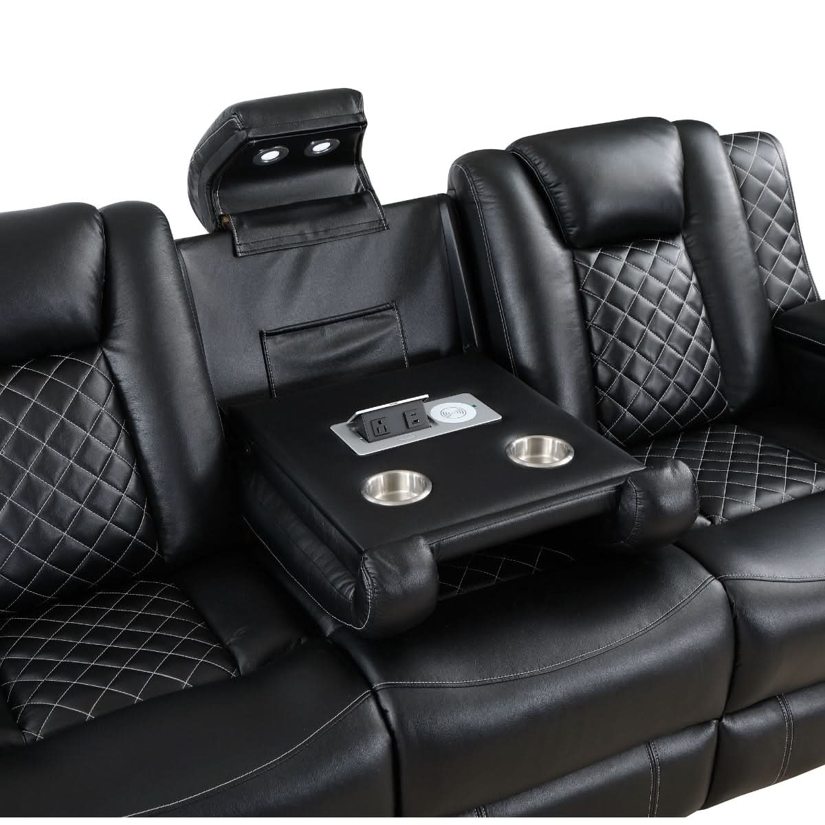Cleo Black or Dove Contemporary Power Reclining Living Room Set with Power Headrests LED Lights and Bluetooth Speakers - Image 28