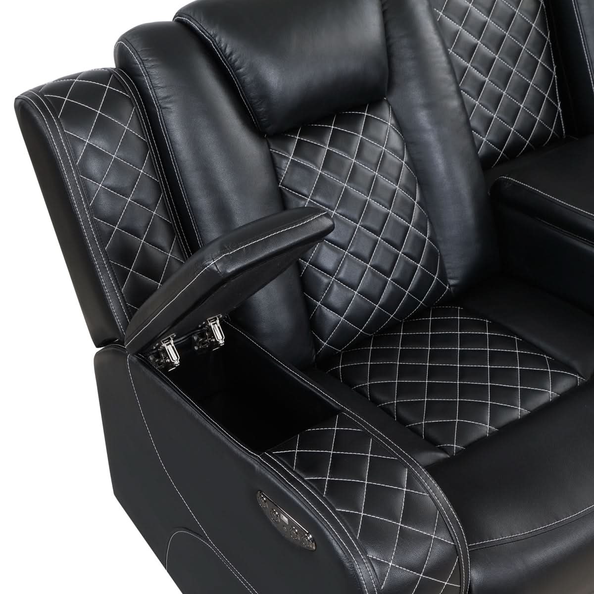 Cleo Black or Dove Contemporary Power Reclining Living Room Set with Power Headrests LED Lights and Bluetooth Speakers - Image 30