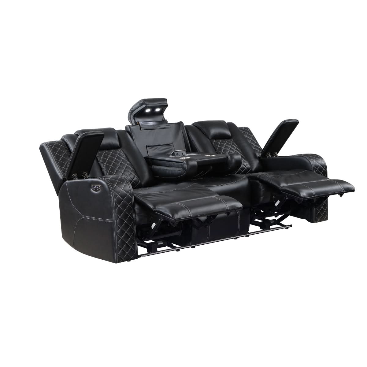 Cleo Black or Dove Contemporary Power Reclining Living Room Set with Power Headrests LED Lights and Bluetooth Speakers - Image 26