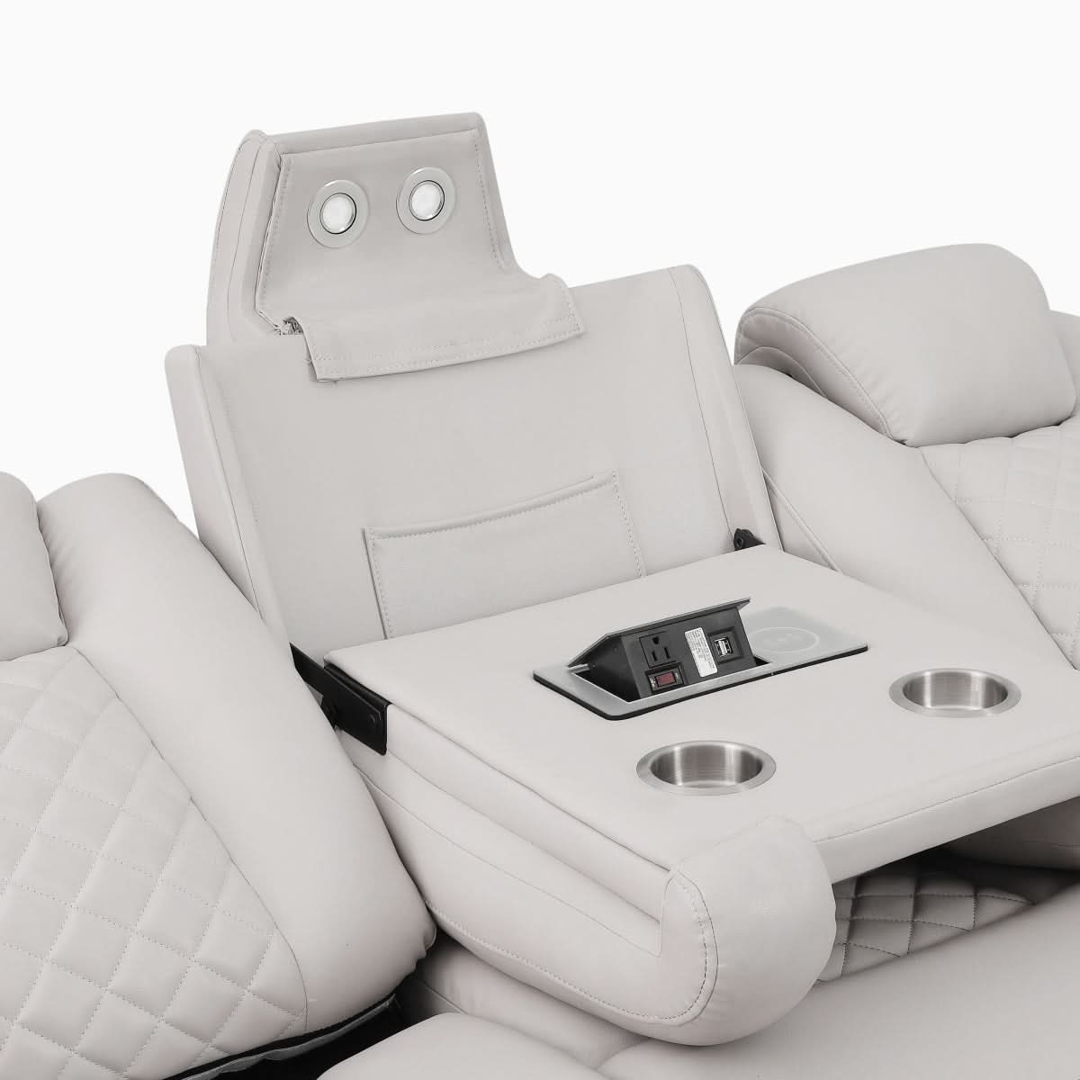 Cleo Black or Dove Contemporary Power Reclining Living Room Set with Power Headrests LED Lights and Bluetooth Speakers - Image 16