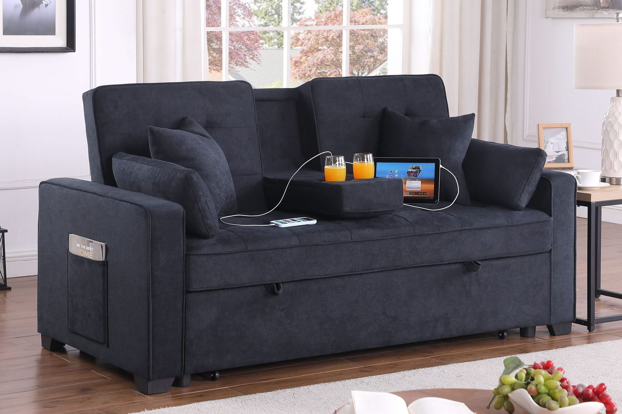 Cody II - 69.5"W Woven Fabric Convertible Sleeper Loveseat with Cup Holder - Image 4