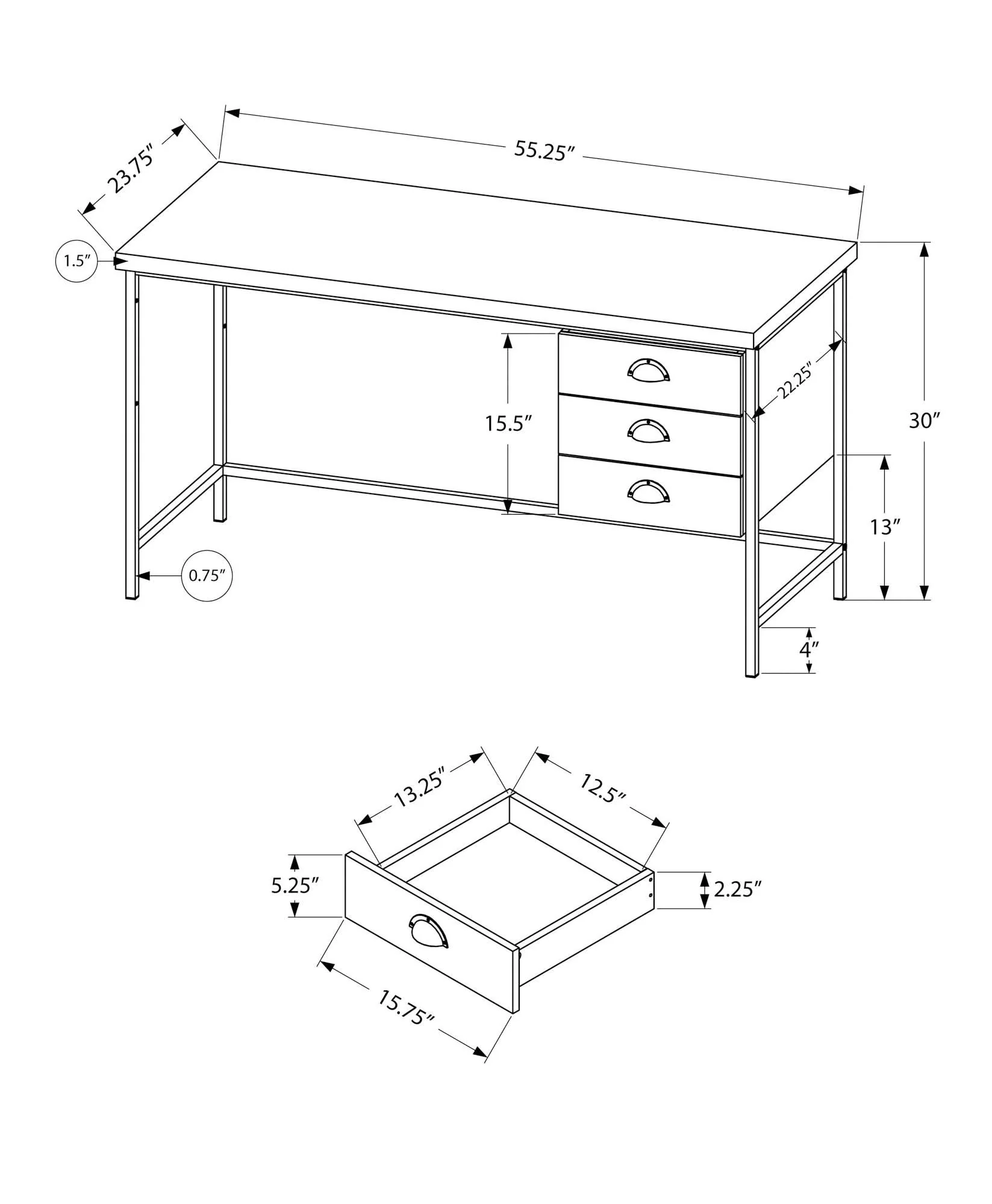 Computer Desk For Home Office, Laptop, 3 Storage Drawers, Contemporary & Moder - Image 6